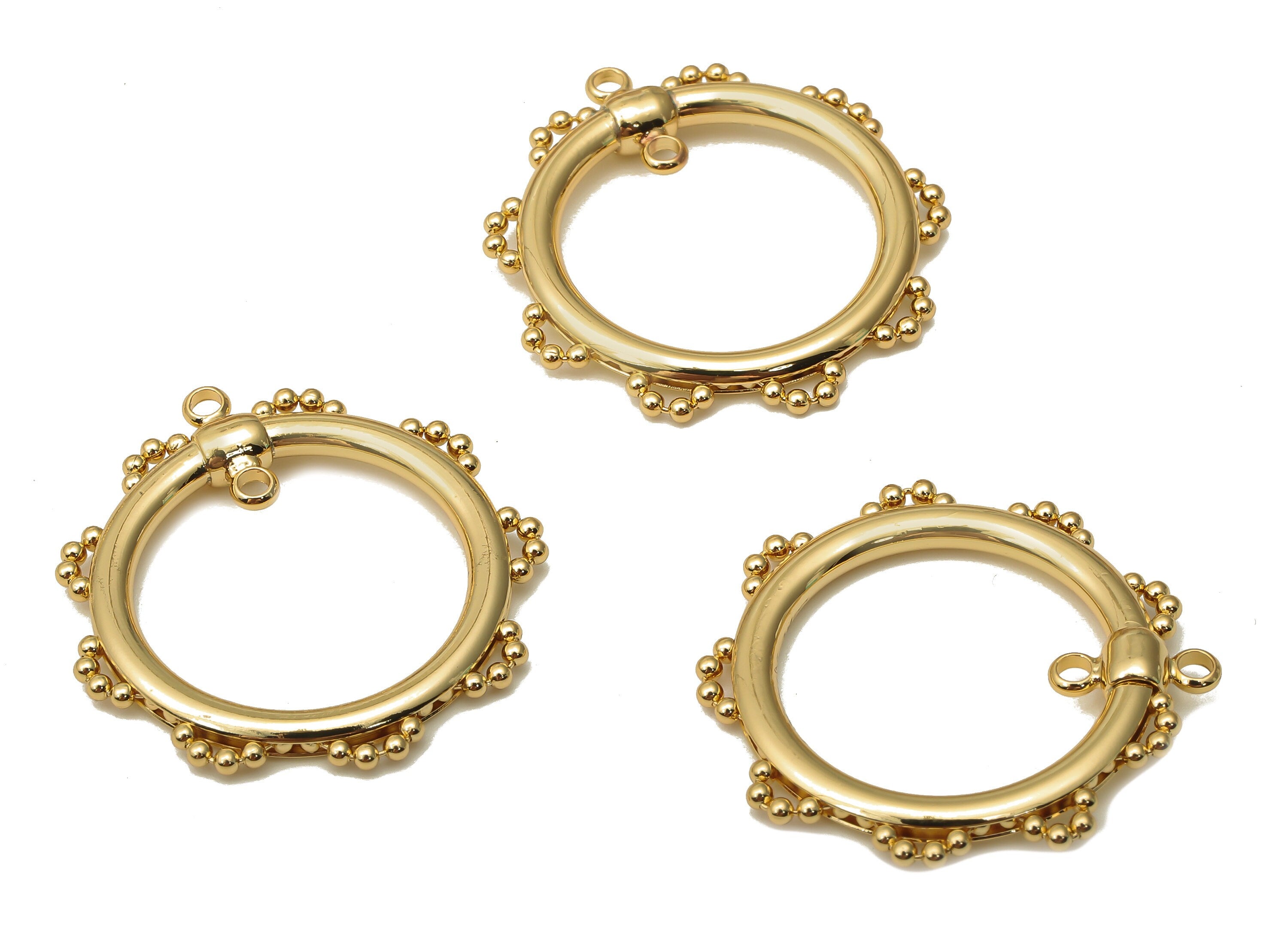 Brass Round Earring Charm - Gold Flower Hoop Charm With 2 Loops - Circle Pendant - 18K Real Gold Plated Brass - 30.8x28.65x2.5mm - RGP5147 - DOMEDBAZAAR