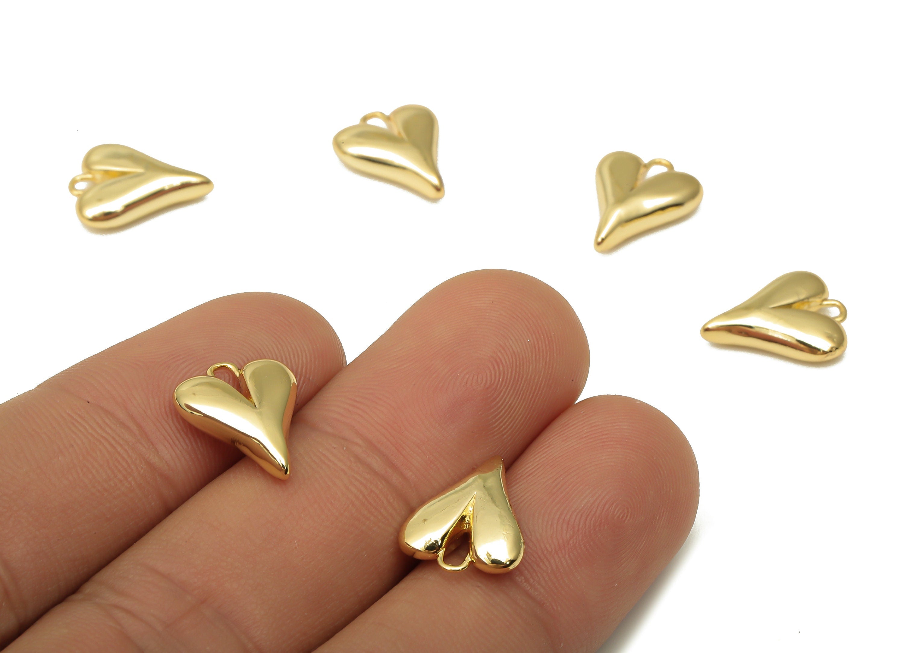 Brass Heart Earring Charm - Brass Heart Pendant - For Necklace - For Bracelet - 18K Real Gold Plated Brass - 13.8x11.07x3.64mm - RGP5152 - DOMEDBAZAAR