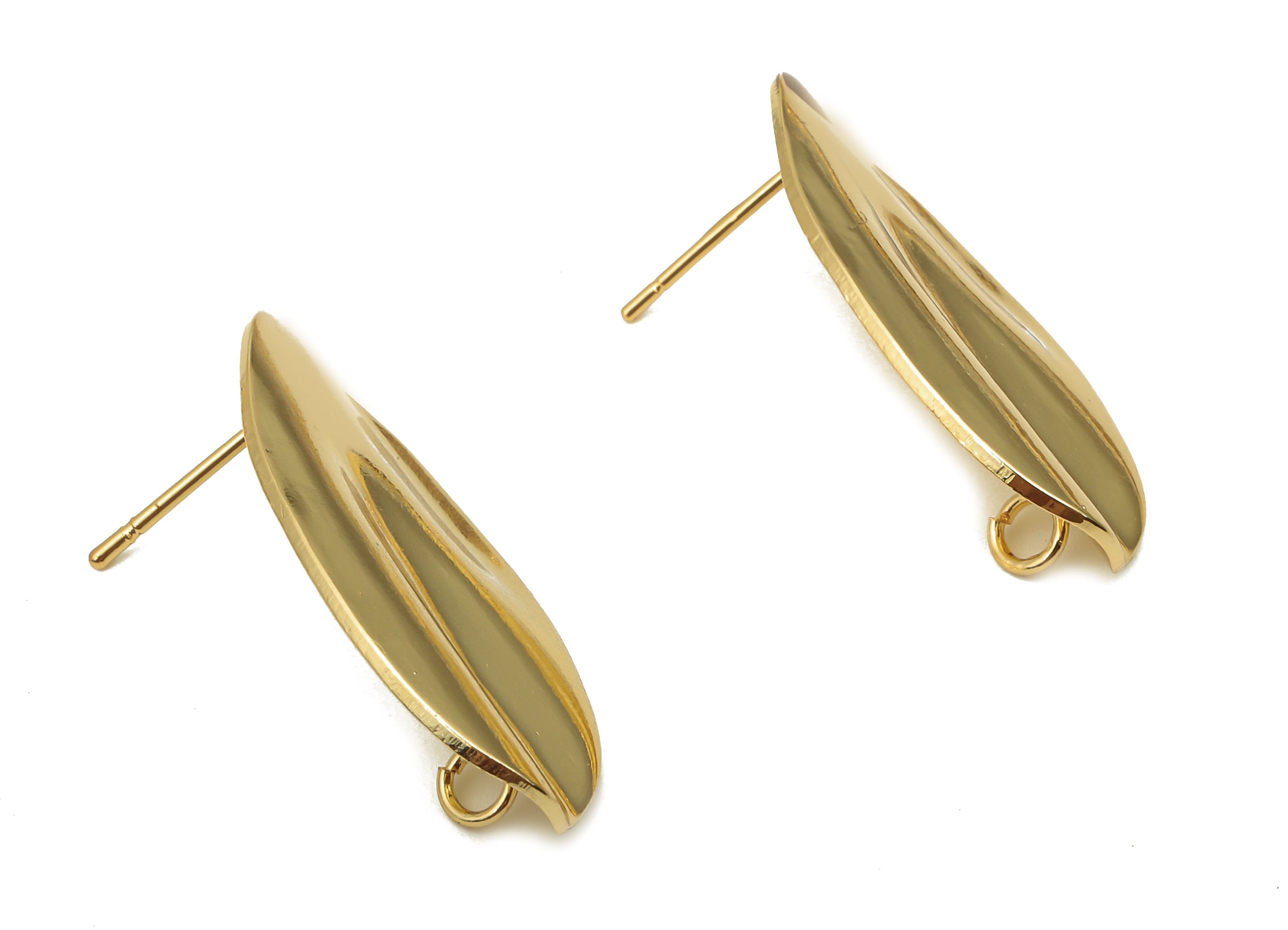 Brass Oval Wavy Earring Posts - Wave Oval Earring Studs - Stainless Steel Stud - 18K Real Gold Plated - 30.09x14.15x1.35mm - RGP5164 - DOMEDBAZAAR