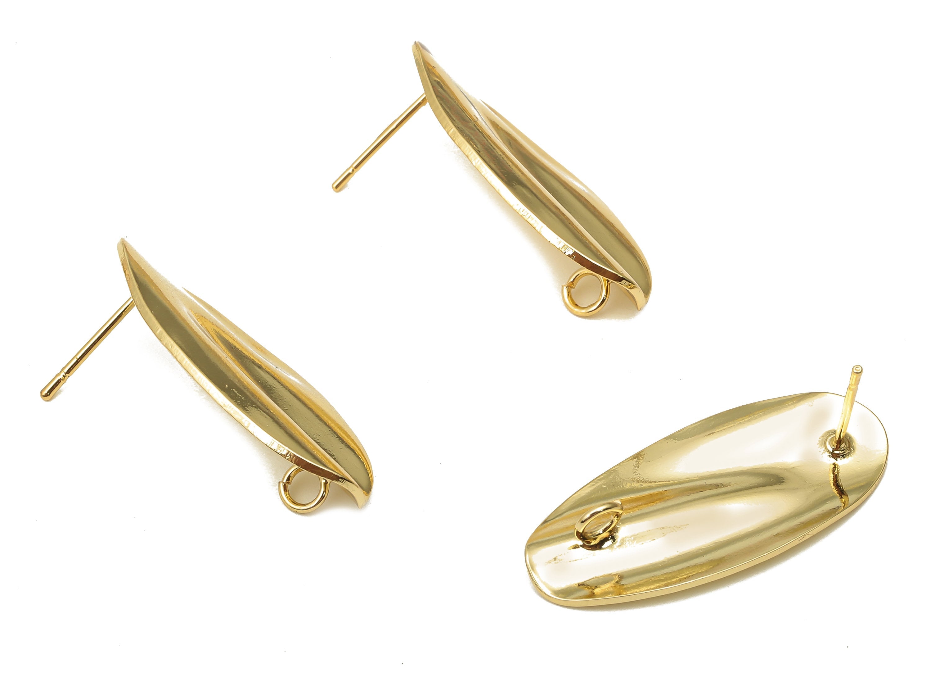 Brass Oval Wavy Earring Posts - Wave Oval Earring Studs - Stainless Steel Stud - 18K Real Gold Plated - 30.09x14.15x1.35mm - RGP5164 - DOMEDBAZAAR