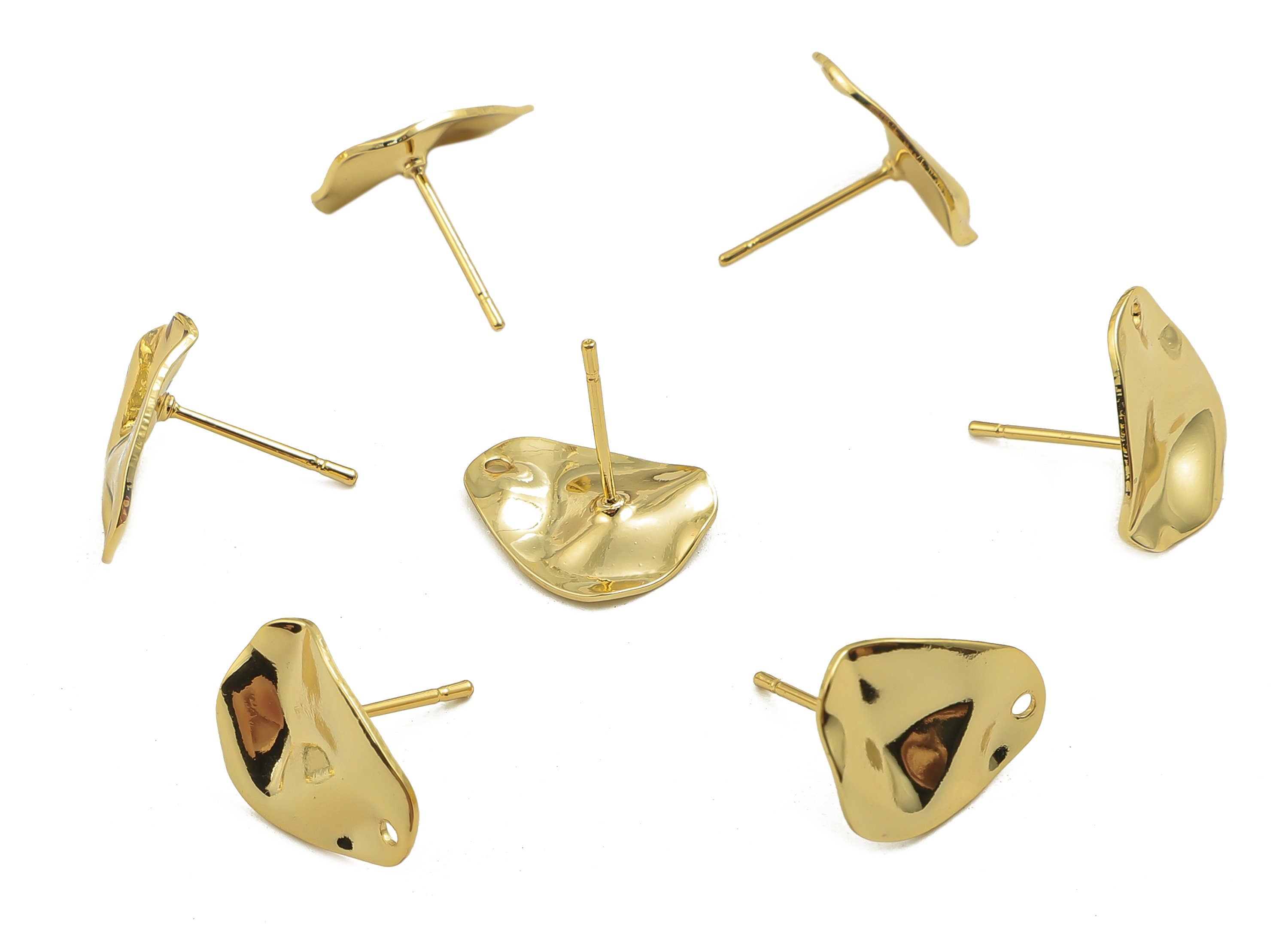 Brass Dainty Earrings Stud - Gold Plated Irregular Posts - Stainless Steel Stud - 18K Real Gold Plated Brass - 15.44x11.94x1.03mm - RGP5172 - DOMEDBAZAAR