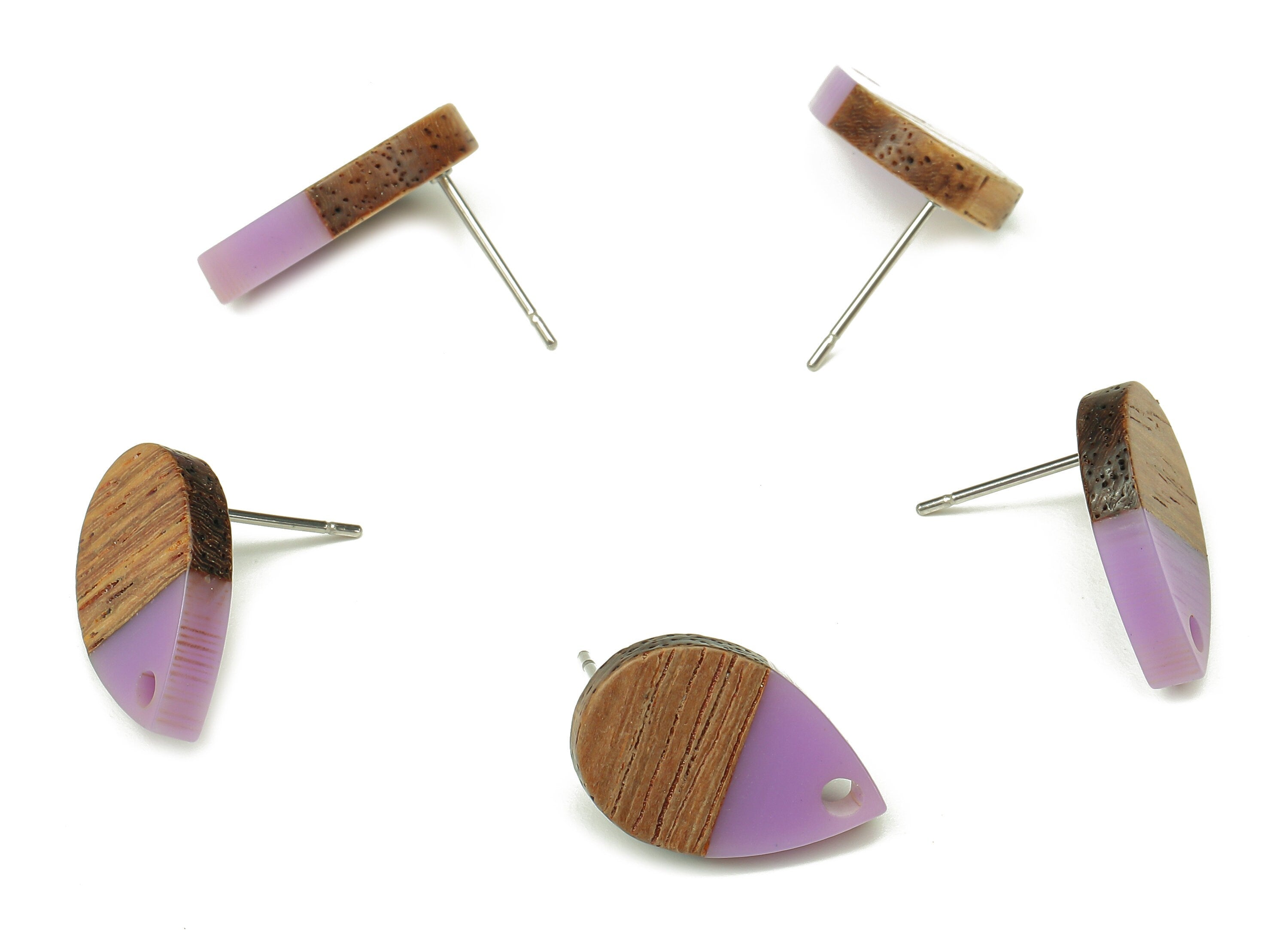 Natural Wooden Drop Earring Stud - Walnut Wood Purple Resin Teardrop Earring Post - 316 Stainless Steel Stud - 16.7x11.06x3.21mm - BB1251M - DOMEDBAZAAR