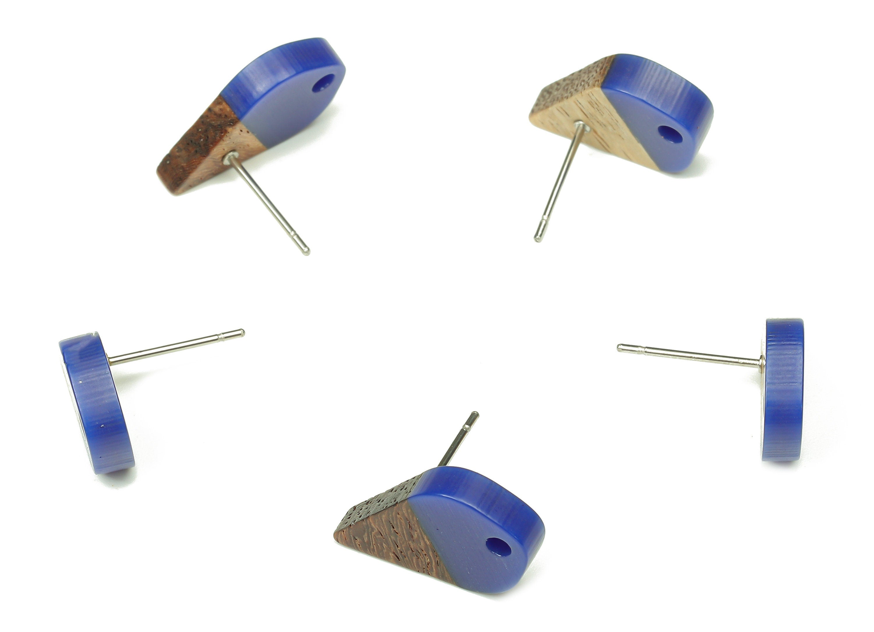 Natural Wooden Drop Earring Stud - Walnut Wood Blue Resin Teardrop Earring Post - 316 Stainless Steel Stud - 17.76x10.96x2.73mm - BB1253C - DOMEDBAZAAR