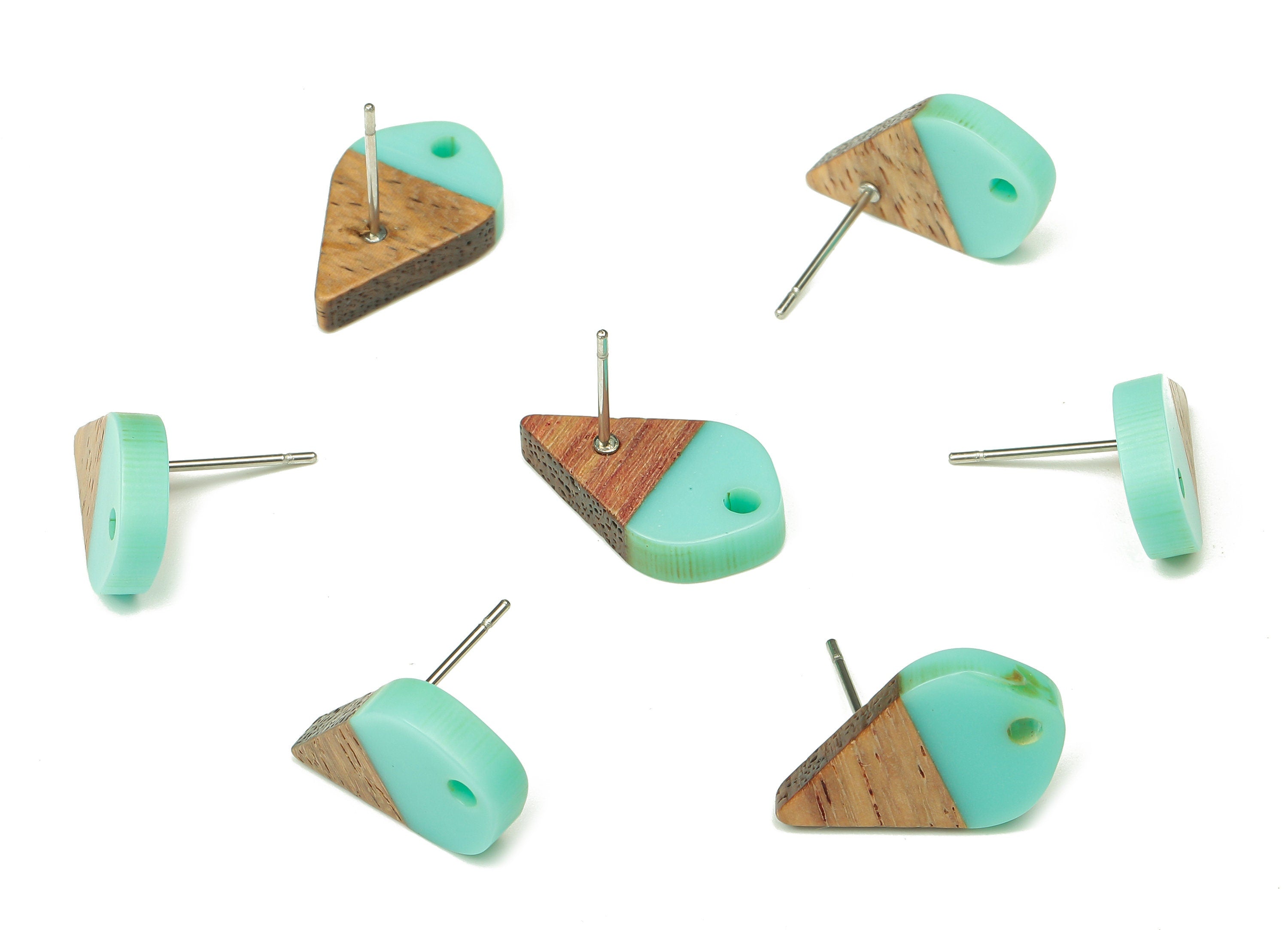 Natural Wooden Drop Earring Stud - Walnut Wood Blue Resin Teardrop Earring Post - 316 Stainless Steel Stud - 17.76x10.96x2.73mm - BB1253E - DOMEDBAZAAR