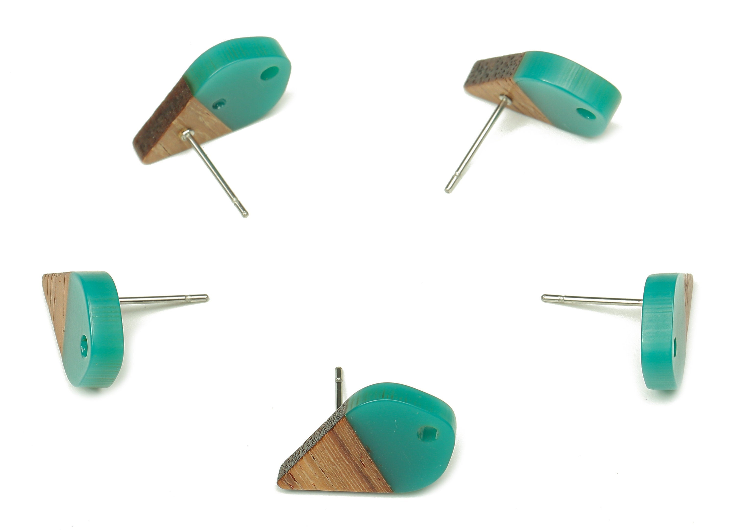 Natural Wooden Drop Earring Stud - Walnut Wood Blue Resin Teardrop Earring Post - 316 Stainless Steel Stud - 17.76x10.96x2.73mm - BB1253G - DOMEDBAZAAR
