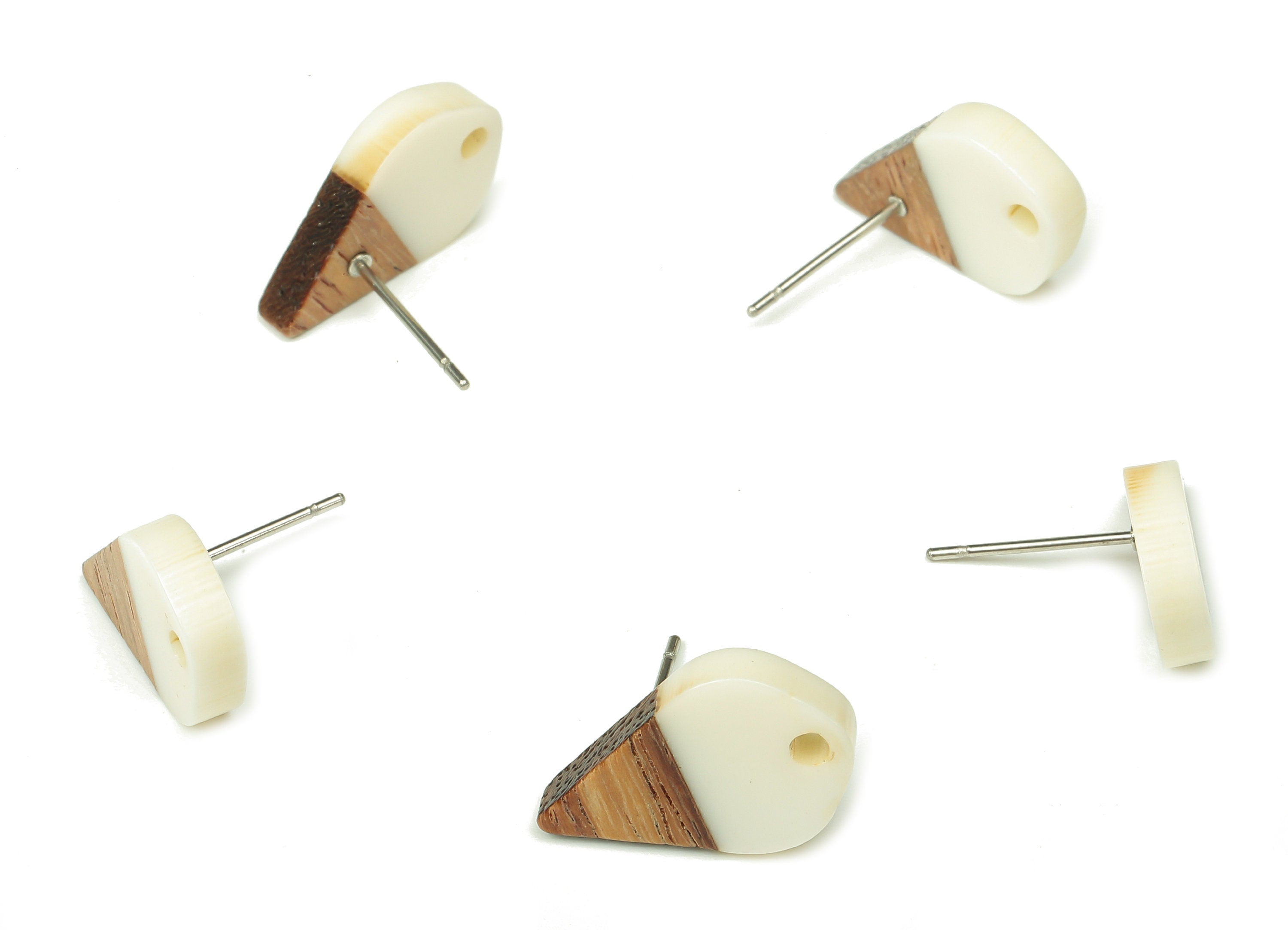 Natural Wooden Drop Earring Stud - Walnut Wood White Resin Teardrop Earring Post - 316 Stainless Steel Stud - 17.76x10.96x2.73mm - BB1253H - DOMEDBAZAAR