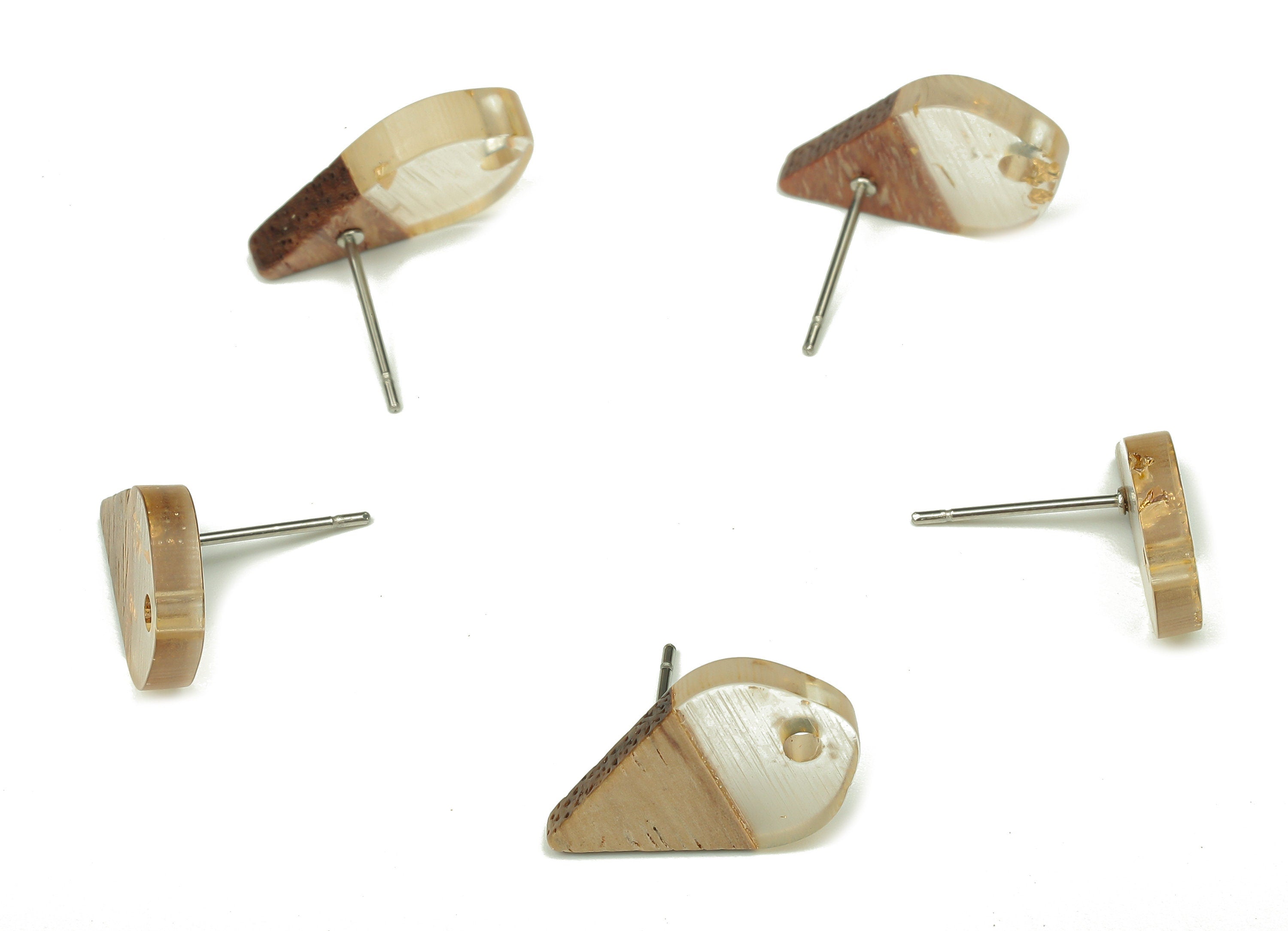 Natural Wooden Drop Earring Stud - Walnut Wood White Resin Teardrop Earring Post - 316 Stainless Steel Stud - 17.76x10.96x2.73mm - BB1253J - DOMEDBAZAAR