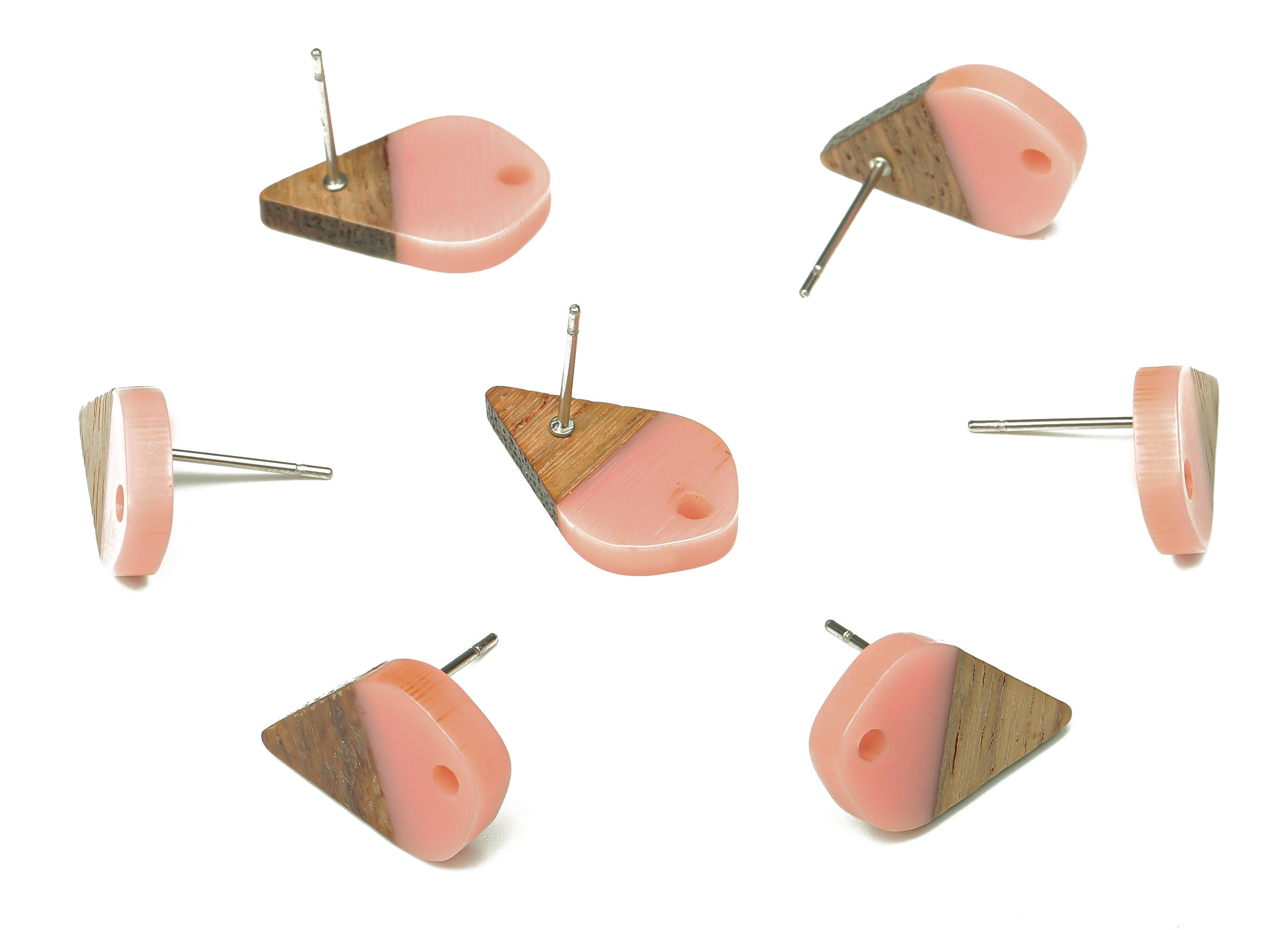 Natural Wooden Drop Earring Stud - Walnut Wood Pink Resin Teardrop Earring Post - 316 Stainless Steel Stud - 17.76x10.96x2.73mm - BB1253M - DOMEDBAZAAR