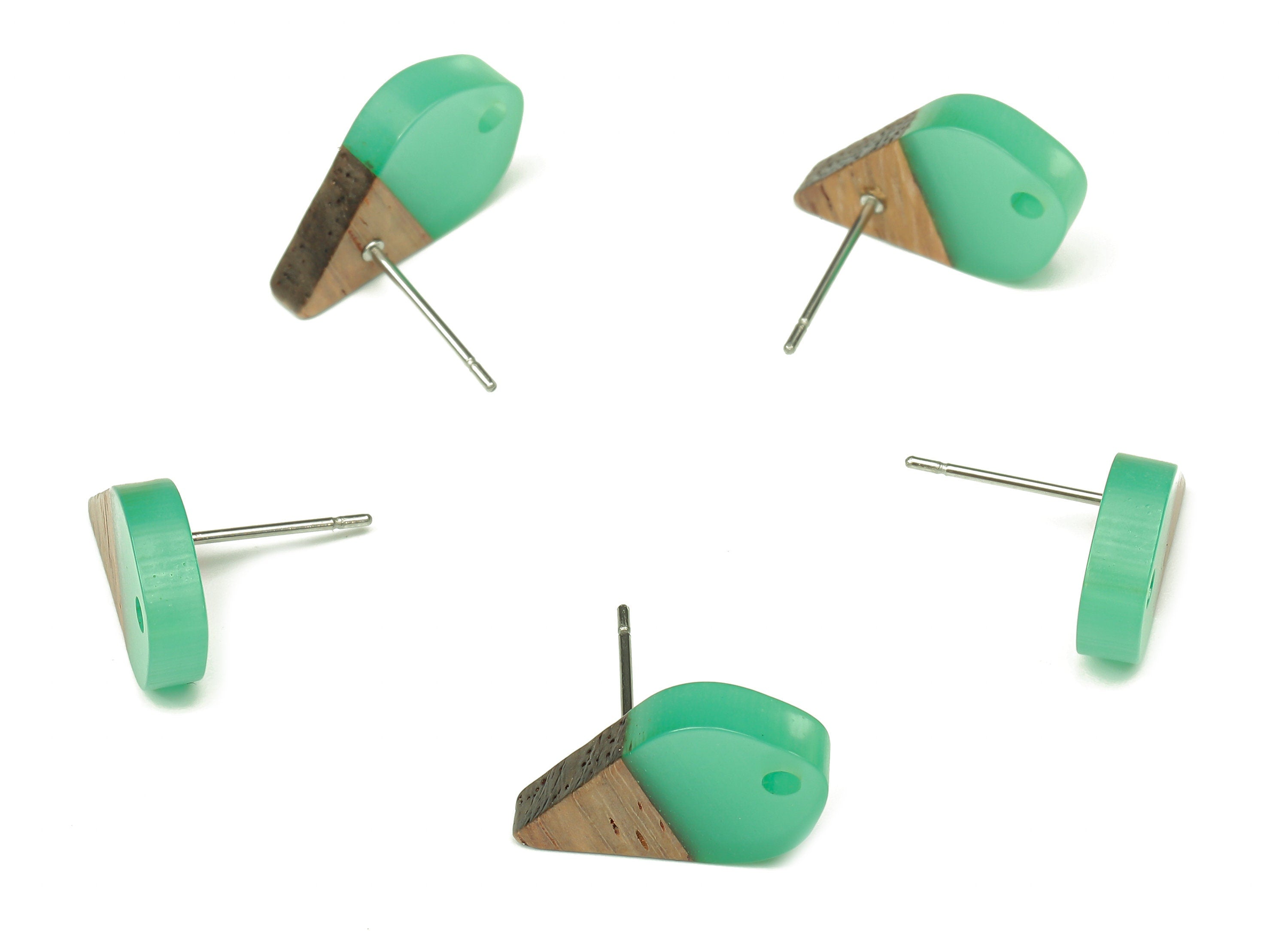 Natural Wooden Drop Earring Stud - Walnut Wood Green Resin Teardrop Earring Post - 316 Stainless Steel Stud - 17.76x10.96x2.73mm - BB1253R - DOMEDBAZAAR
