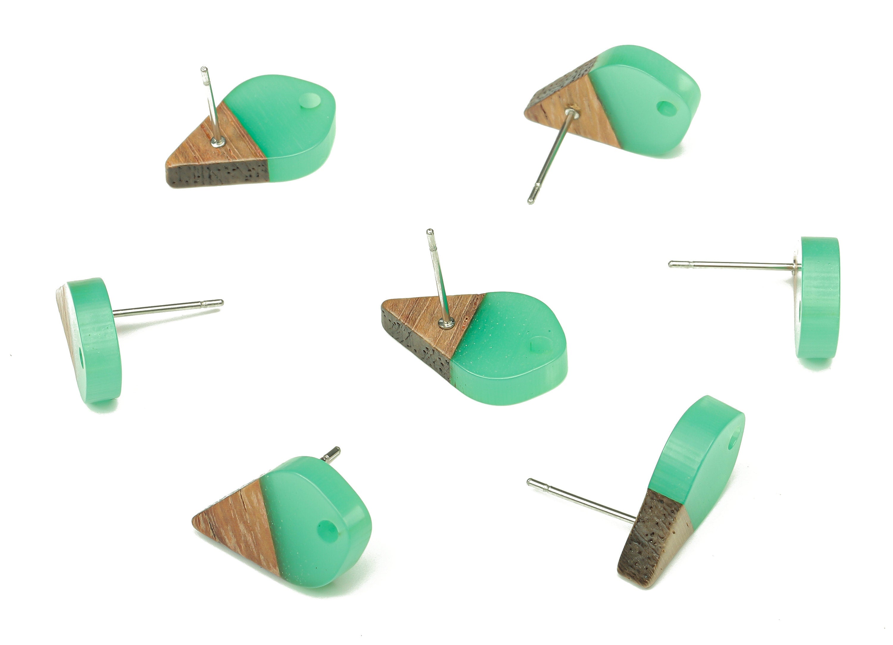 Natural Wooden Drop Earring Stud - Walnut Wood Green Resin Teardrop Earring Post - 316 Stainless Steel Stud - 17.76x10.96x2.73mm - BB1253R - DOMEDBAZAAR