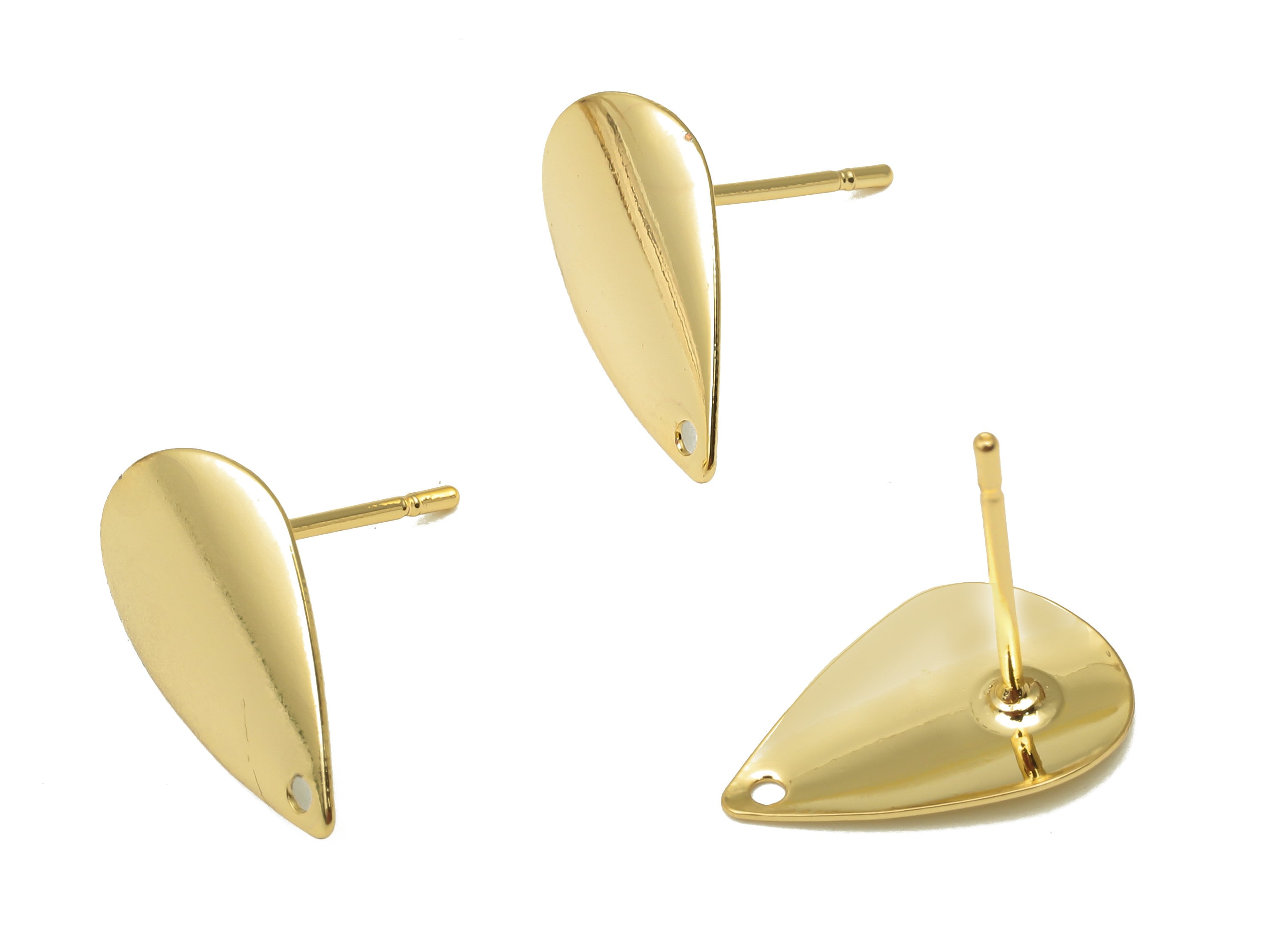 Brass Drop Earring Posts - Brass Teardrop Earring Stud - Stainless Steel Stud - 18K Real Gold Plated Brass - 14.5x9.66x0.63mm - RGP5179 - DOMEDBAZAAR