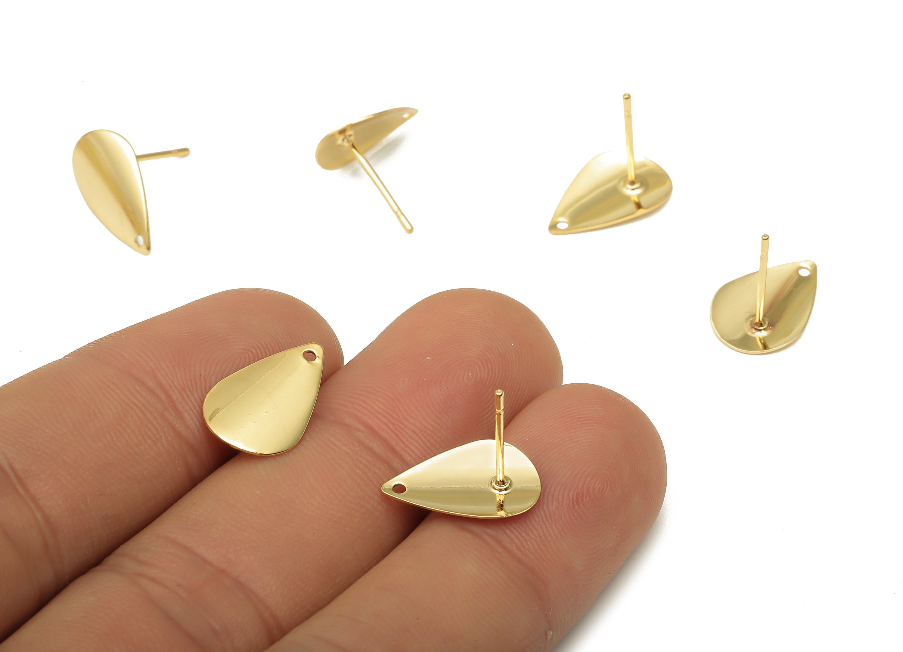 Brass Drop Earring Posts - Brass Teardrop Earring Stud - Stainless Steel Stud - 18K Real Gold Plated Brass - 14.5x9.66x0.63mm - RGP5179 - DOMEDBAZAAR