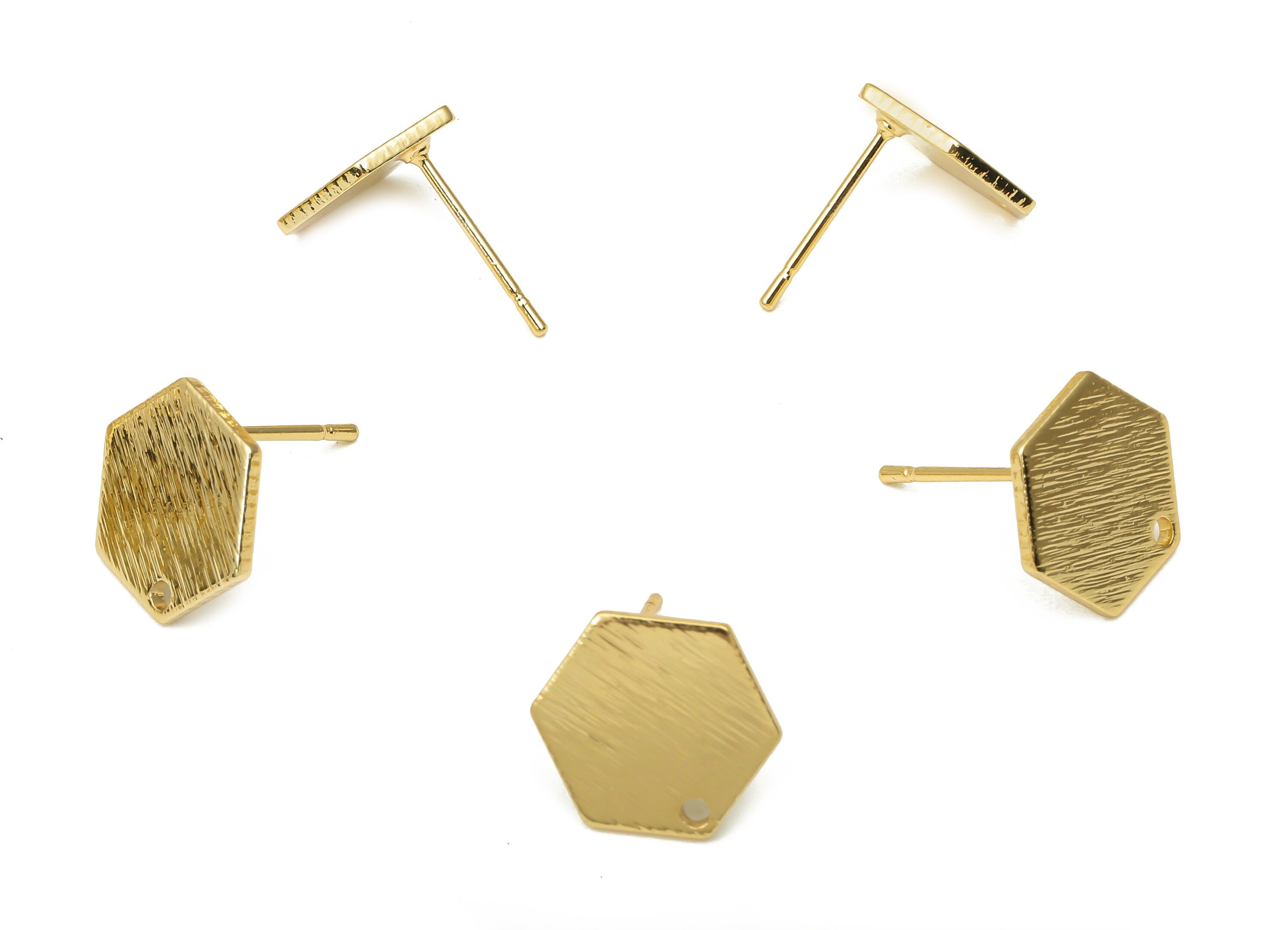 Brass Hexagon Earring Post - Brass Hexagon Stud - Stainless Steel Stud - 18K Real Gold Plated - Geometric Stud - 11.15x11.15x1mm - RGP5181 - DOMEDBAZAAR