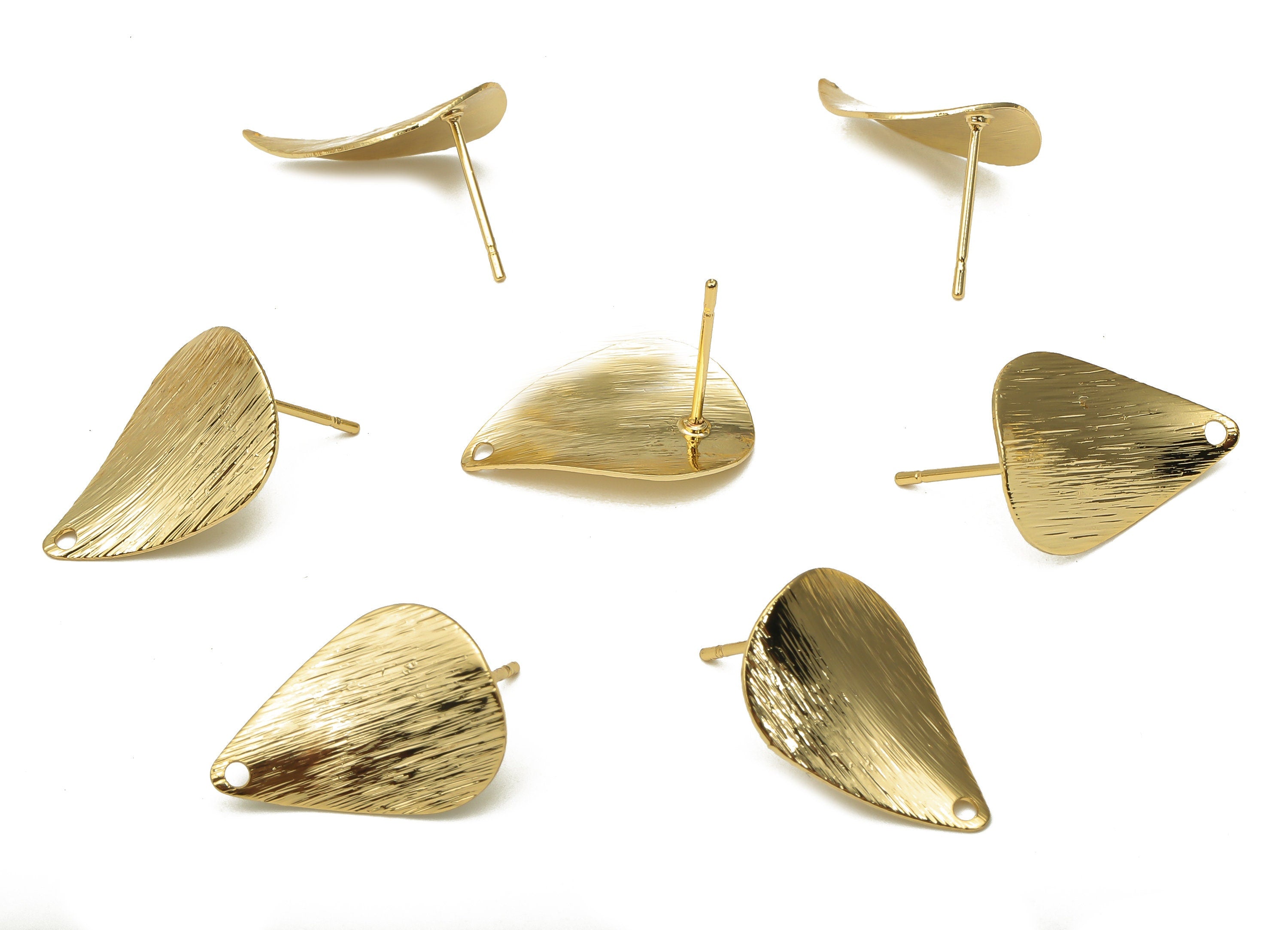 Brass Textured Drop Earring Posts - Brass Teardrop Earring Stud - Stainless Steel Stud - 18K Real Gold Plating - 19.48x13.3x0.42mm - RGP5186 - DOMEDBAZAAR