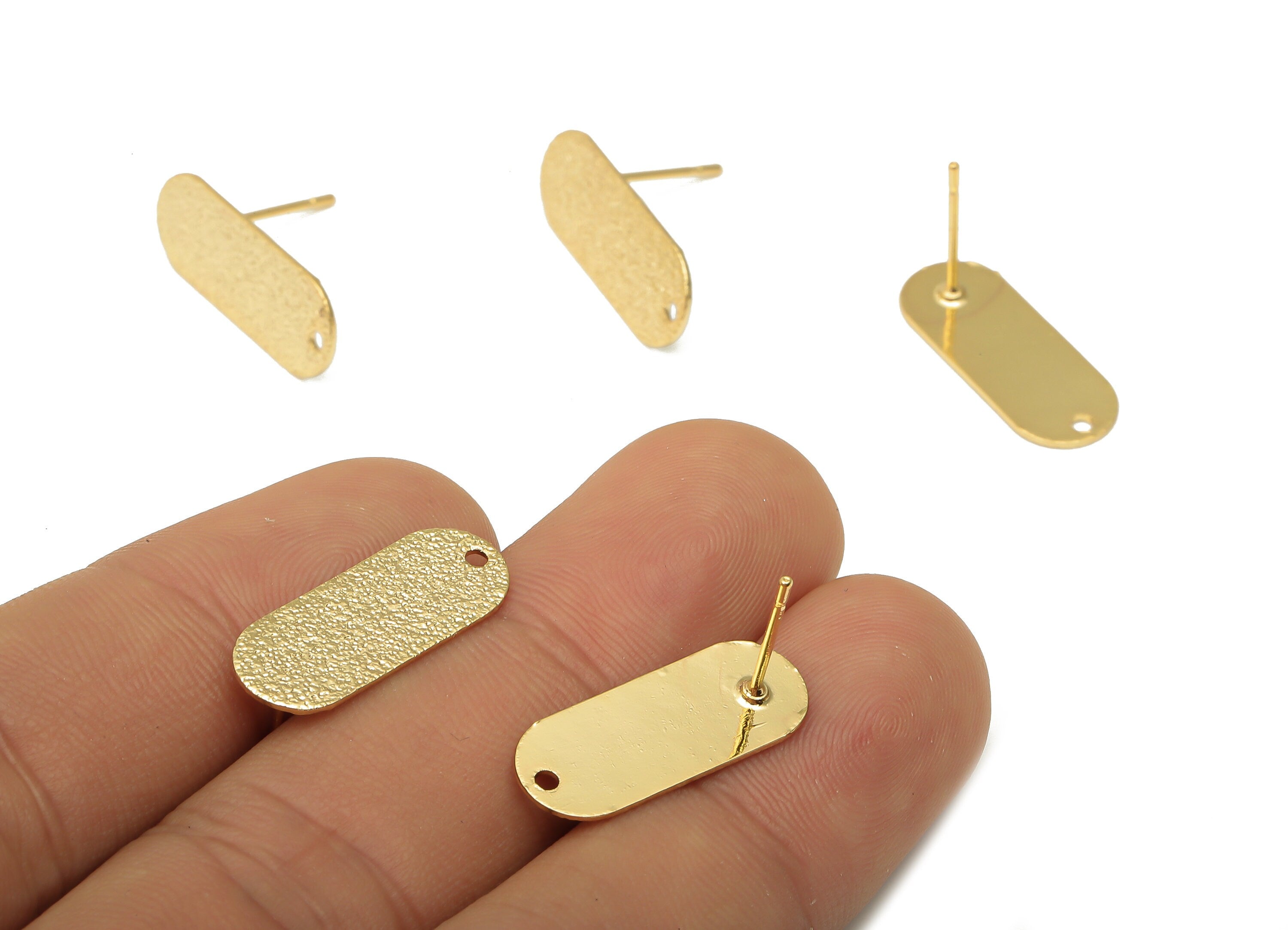 Brass Long Oval Earring Posts - Brass Oval Studs - Stainless Steel Stud - Oval Posts - 18K Real Gold Plated - 21.06x8.22x0.63mm - RGP5187 - DOMEDBAZAAR