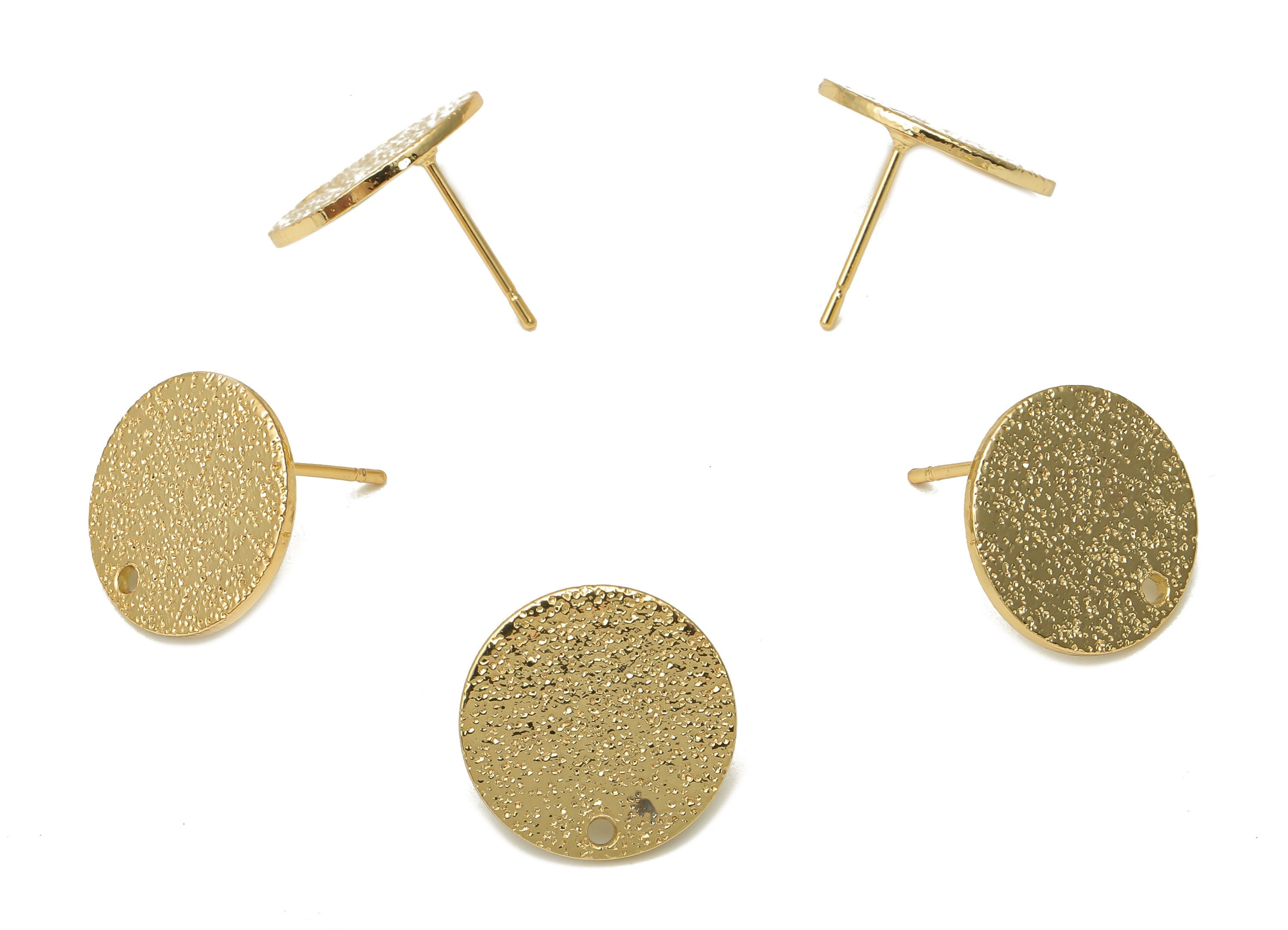 Brass Round Spotted Earring Stud - Circle Dots Earring Posts - Stainless Steel Stud - 18K Real Gold Plating - 15.27x15.27x0.98mm -RGP5190 - DOMEDBAZAAR