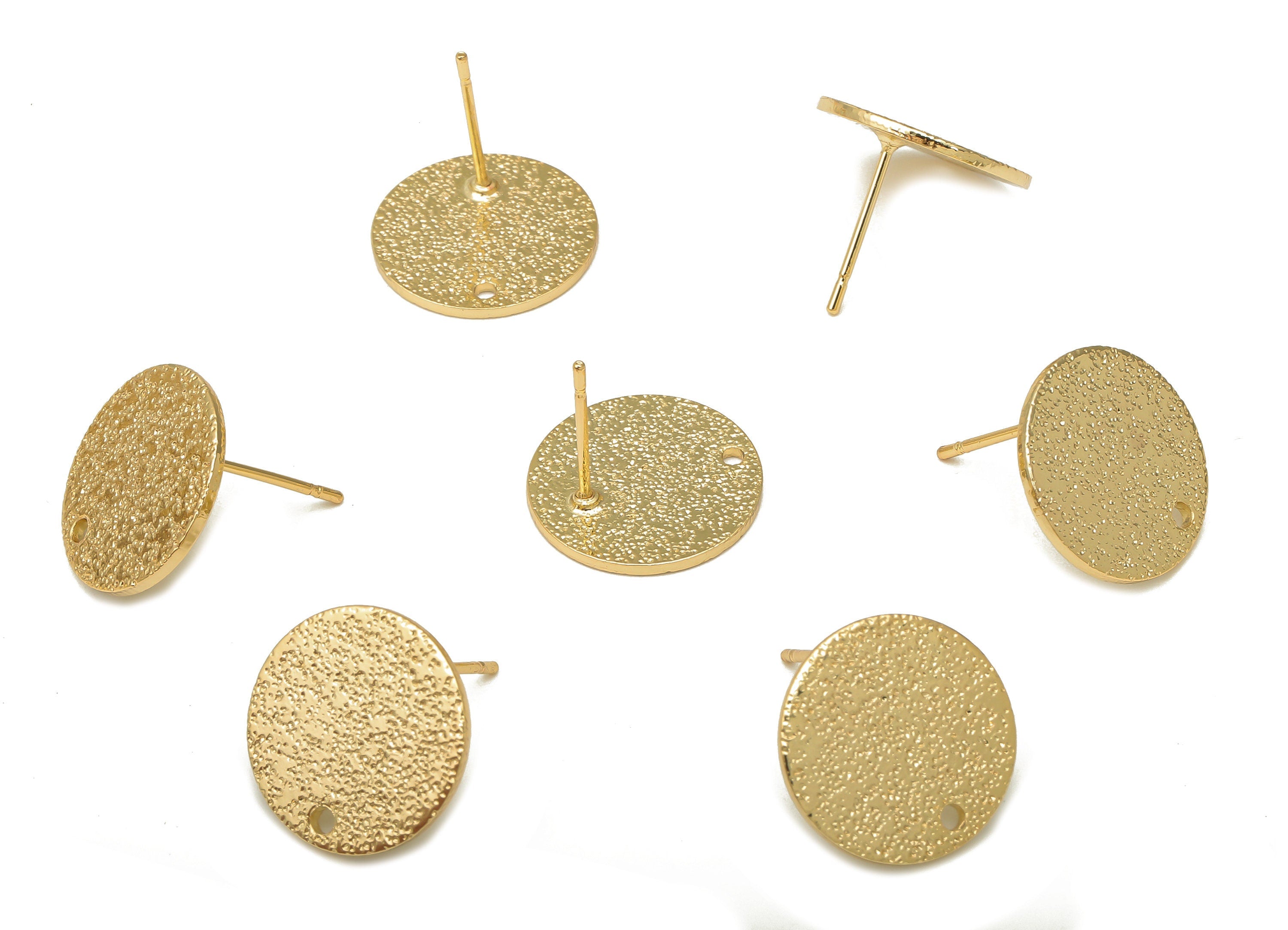 Brass Round Spotted Earring Stud - Circle Dots Earring Posts - Stainless Steel Stud - 18K Real Gold Plating - 15.27x15.27x0.98mm -RGP5190 - DOMEDBAZAAR