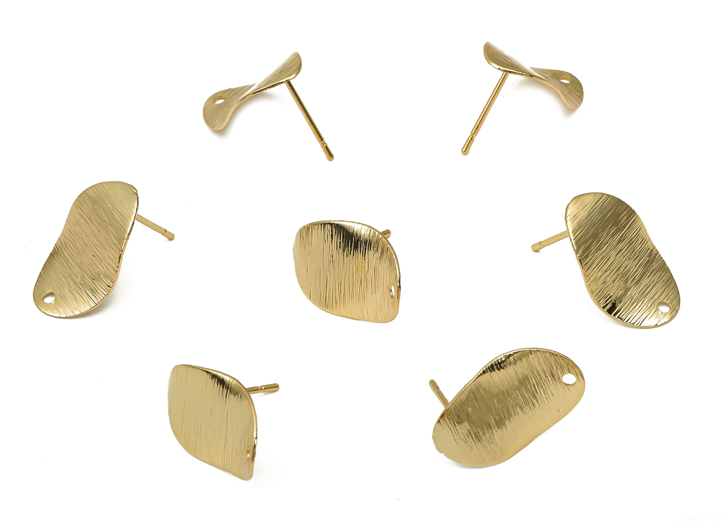 Brass Oval Earring Post - Wavy Oval Textured Leaf Earring Stud - Stainless Steel Stud - 18K Real Gold Plating - 17.87x11.56x0.61mm - RGP5197 - DOMEDBAZAAR