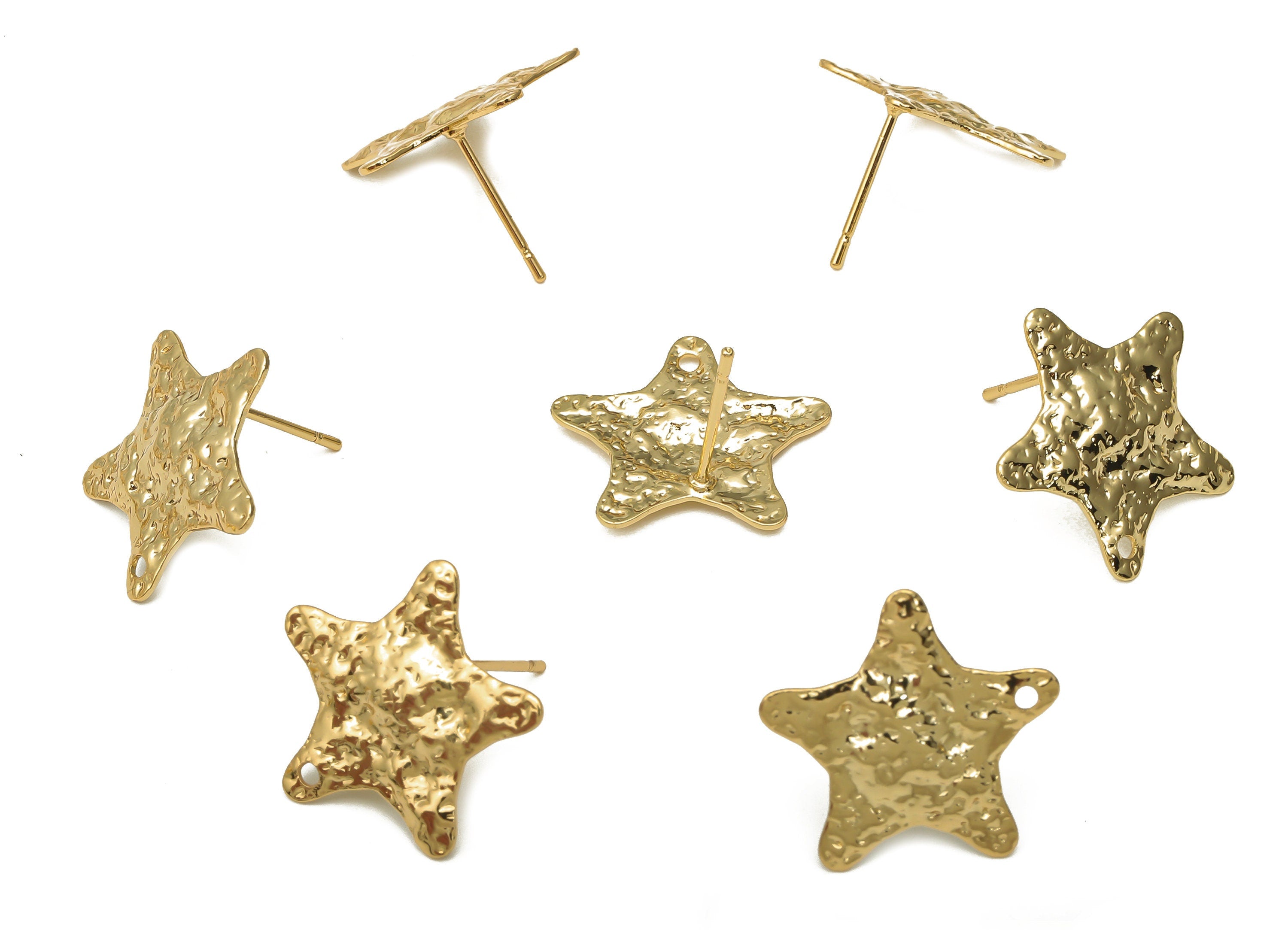 Brass Dainty Star Earring Post - Brass Star Earring Stud - Stainless Steel Stud - 18K Real Gold Plated Brass - 19.24x18.4x0.95mm - RGP5198 - DOMEDBAZAAR