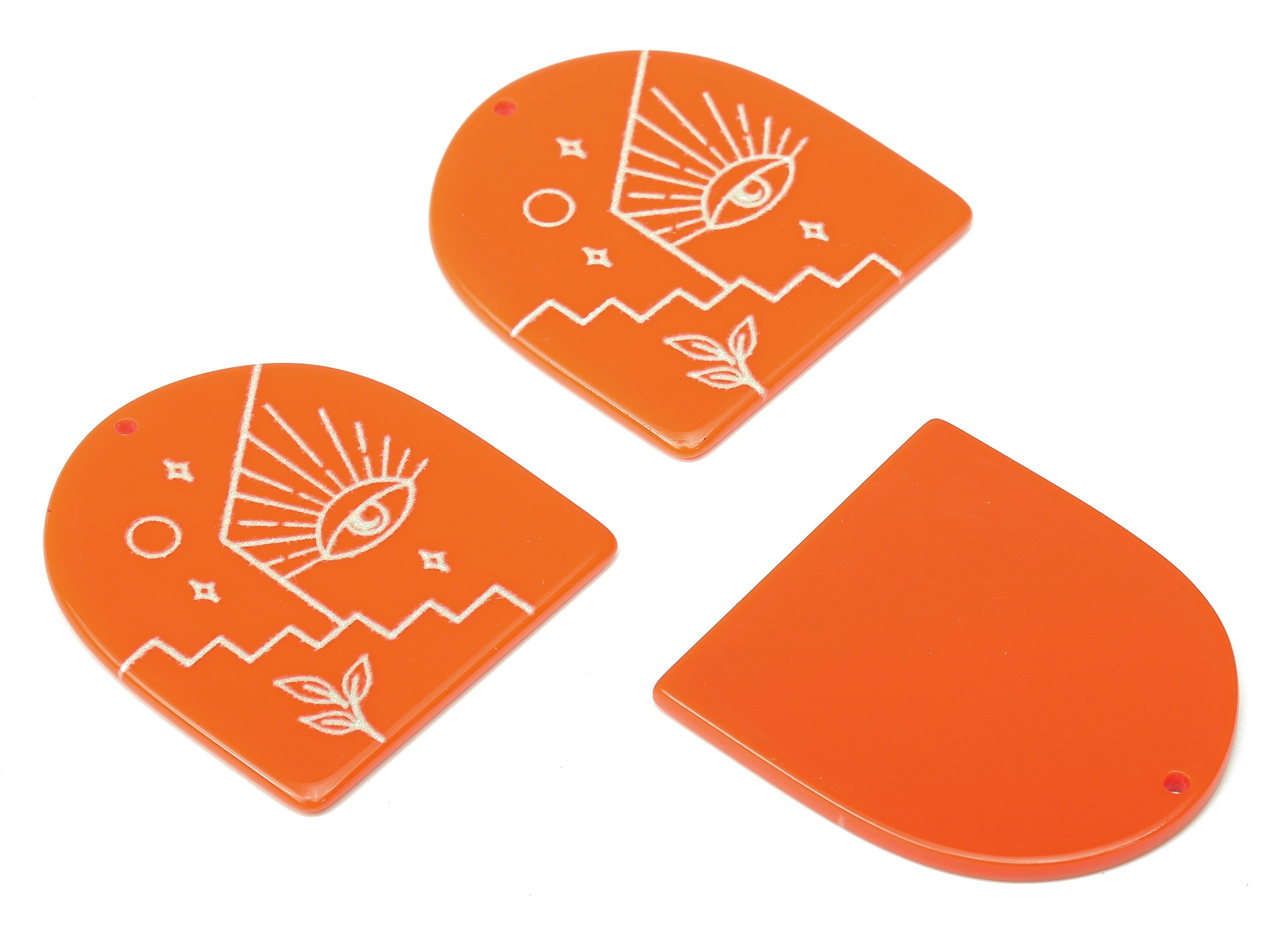 Acrylic Domed Planet Eye Earring Charms - Acrylic D Moon Leaf Steps Pendant - Color Code: A808 - 37.71x35.68x2.31mm - AC2404-A808 - DOMEDBAZAAR