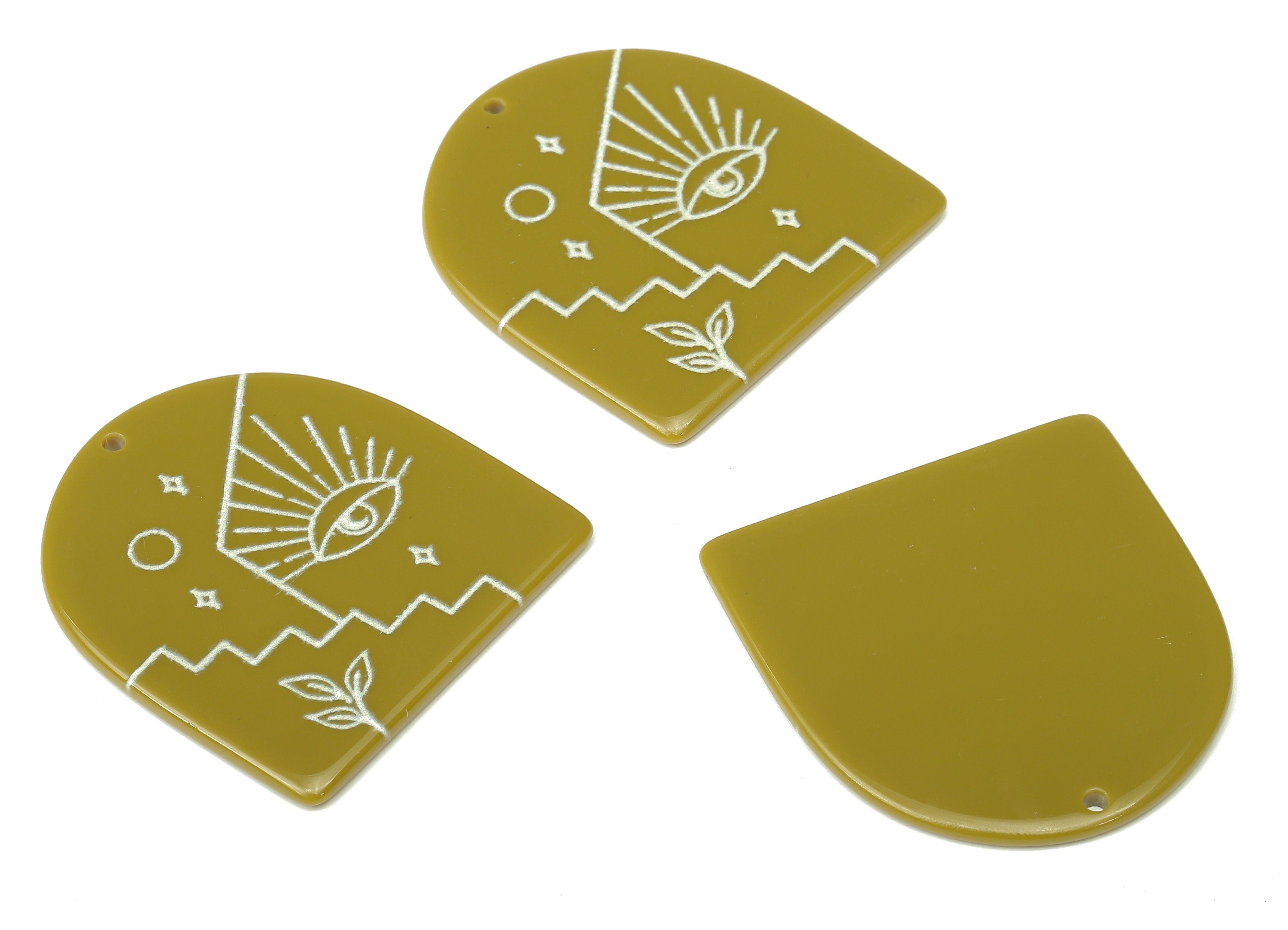 Acrylic Domed Planet Eye Earring Charms - Acrylic D Moon Leaf Steps Pendant - Color Code: A810 - 37.81x35.66x2.28mm - AC2404-A810 - DOMEDBAZAAR