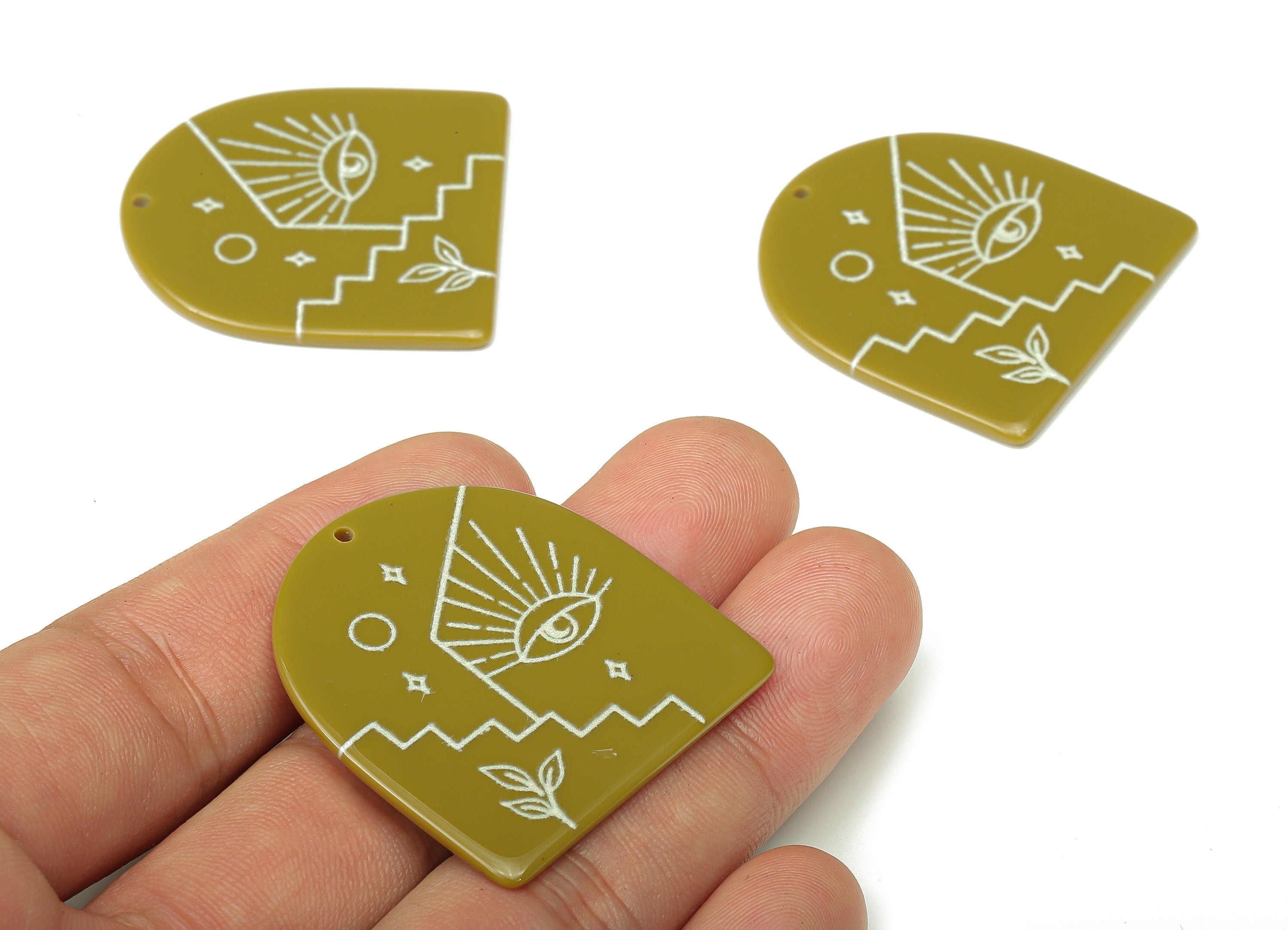 Acrylic Domed Planet Eye Earring Charms - Acrylic D Moon Leaf Steps Pendant - Color Code: A810 - 37.81x35.66x2.28mm - AC2404-A810 - DOMEDBAZAAR