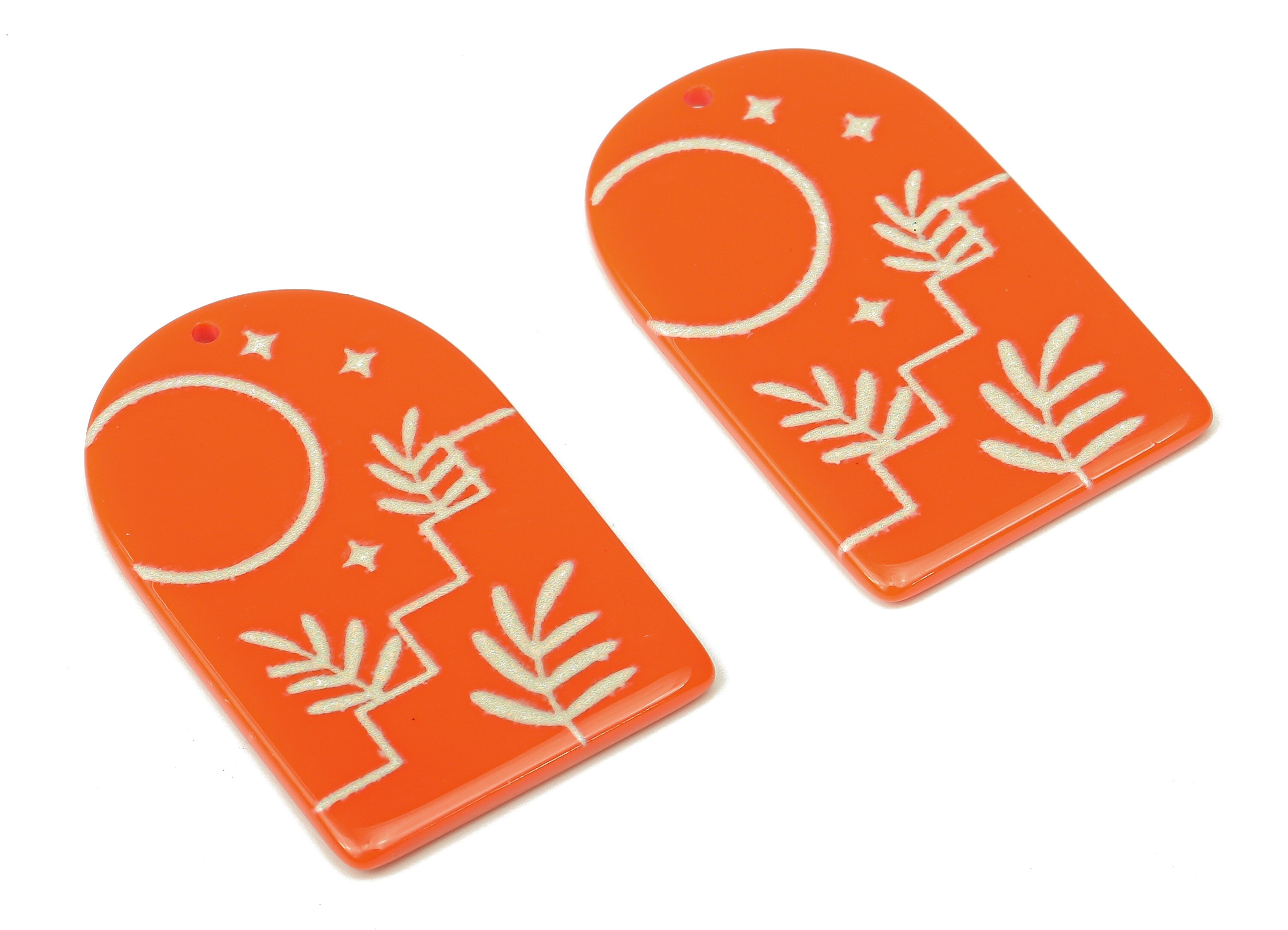 Acrylic Domed Planet Earring Charms - Acrylic D Leafs Pendant - Jewelry Supplies - Color Code: A808 - 37.65x23.12x2.35mm - AC2408-A808 - DOMEDBAZAAR