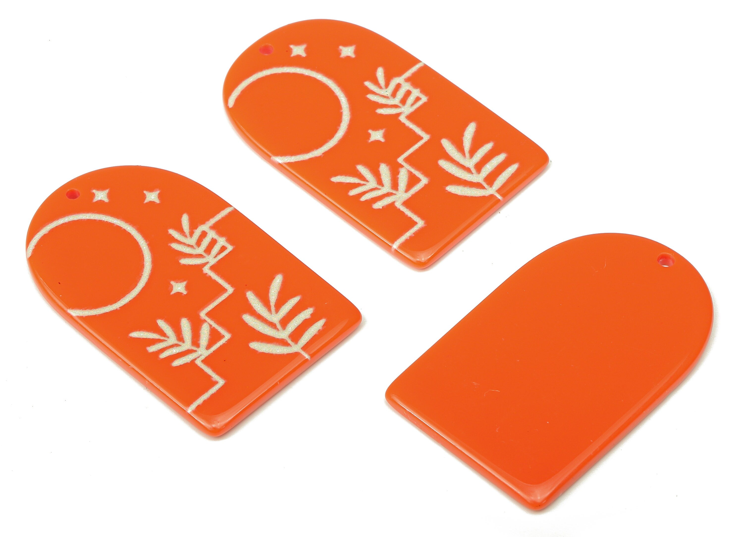 Acrylic Domed Planet Earring Charms - Acrylic D Leafs Pendant - Jewelry Supplies - Color Code: A808 - 37.65x23.12x2.35mm - AC2408-A808 - DOMEDBAZAAR