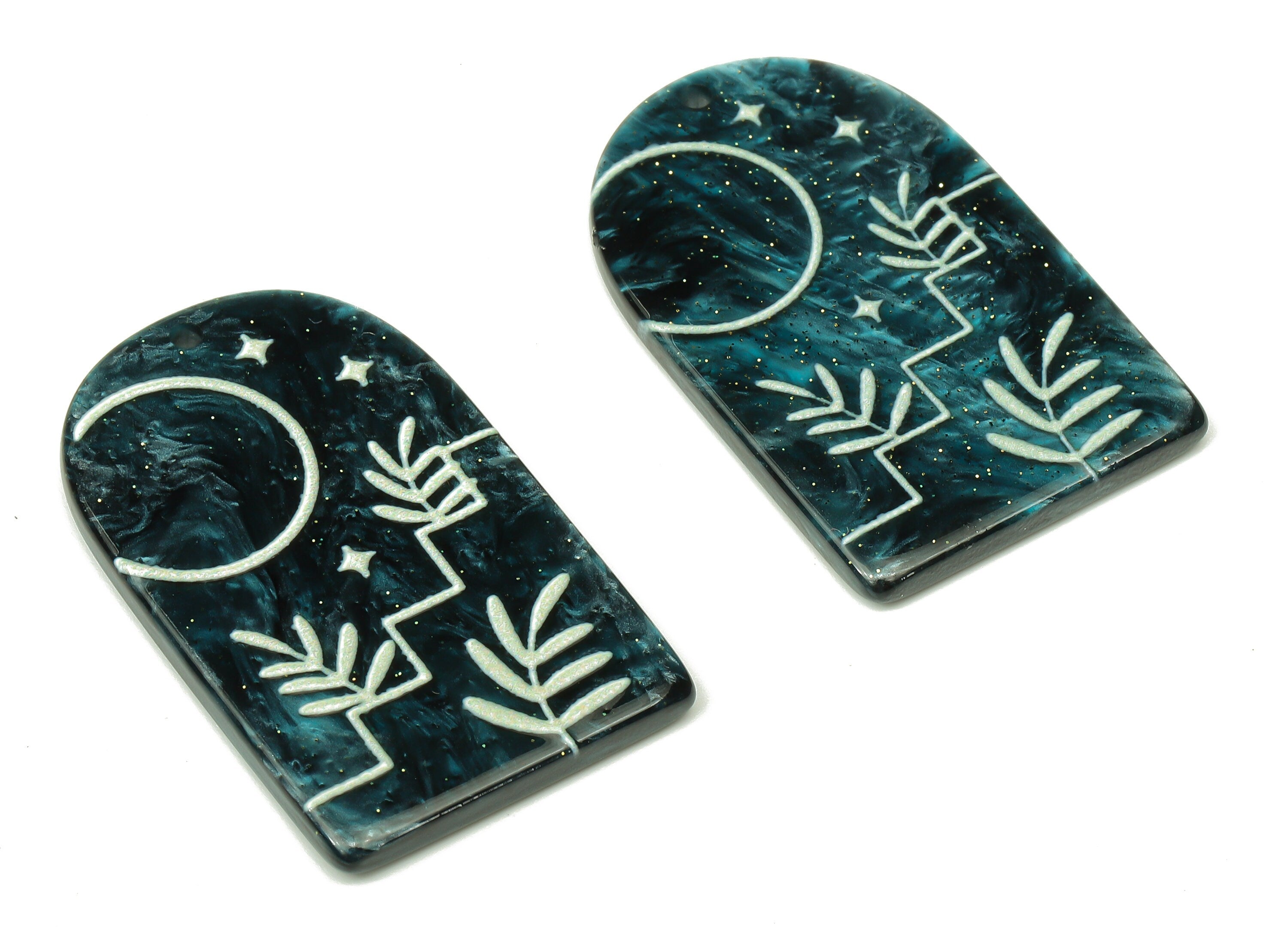 Acrylic Domed Planet Earring Charms - Acrylic D Leafs Pendant - Jewelry Supplies - Color Code: A811 - 37.76x23.53x2.76mm - AC2408-A811 - DOMEDBAZAAR