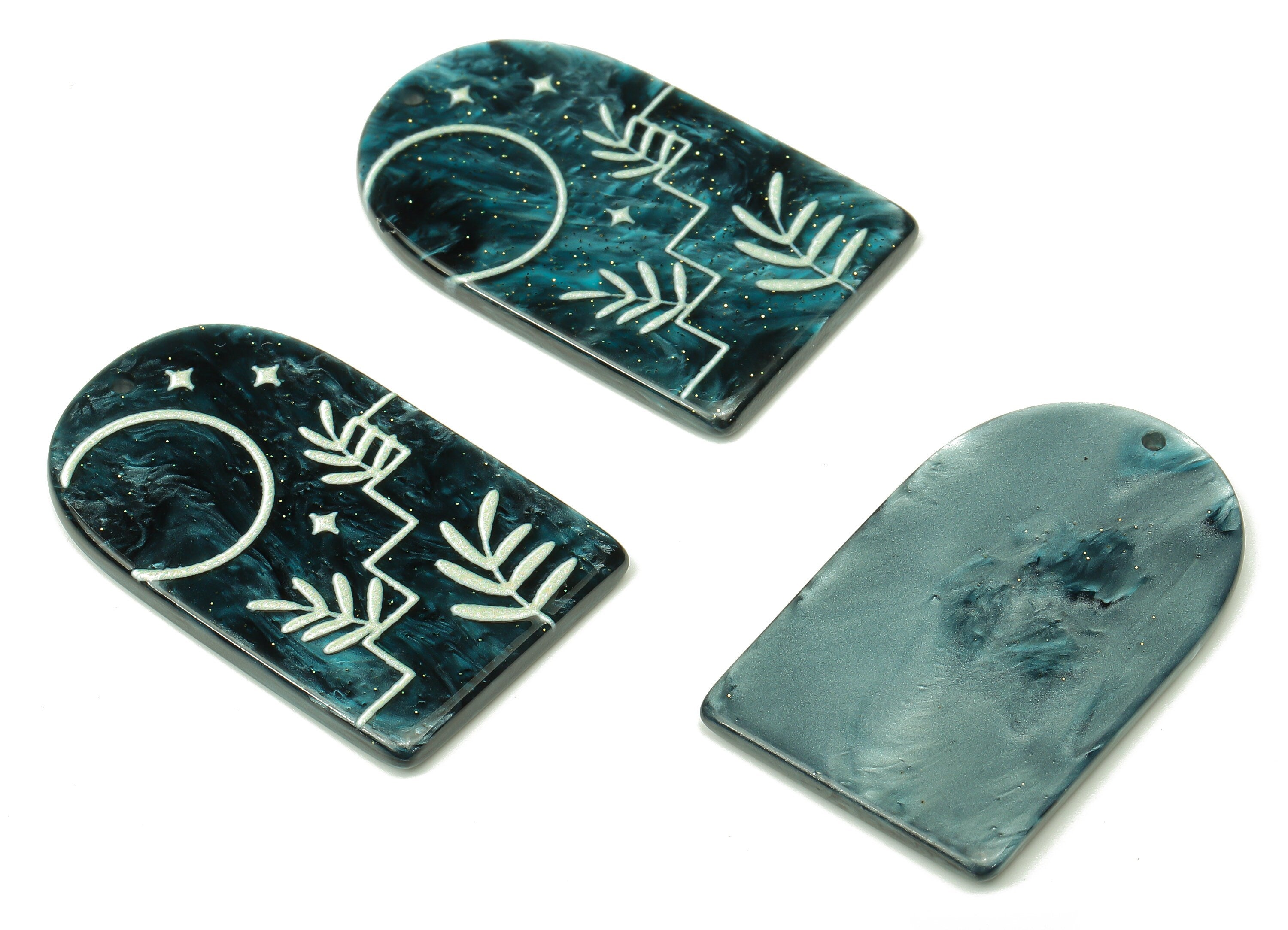 Acrylic Domed Planet Earring Charms - Acrylic D Leafs Pendant - Jewelry Supplies - Color Code: A811 - 37.76x23.53x2.76mm - AC2408-A811 - DOMEDBAZAAR