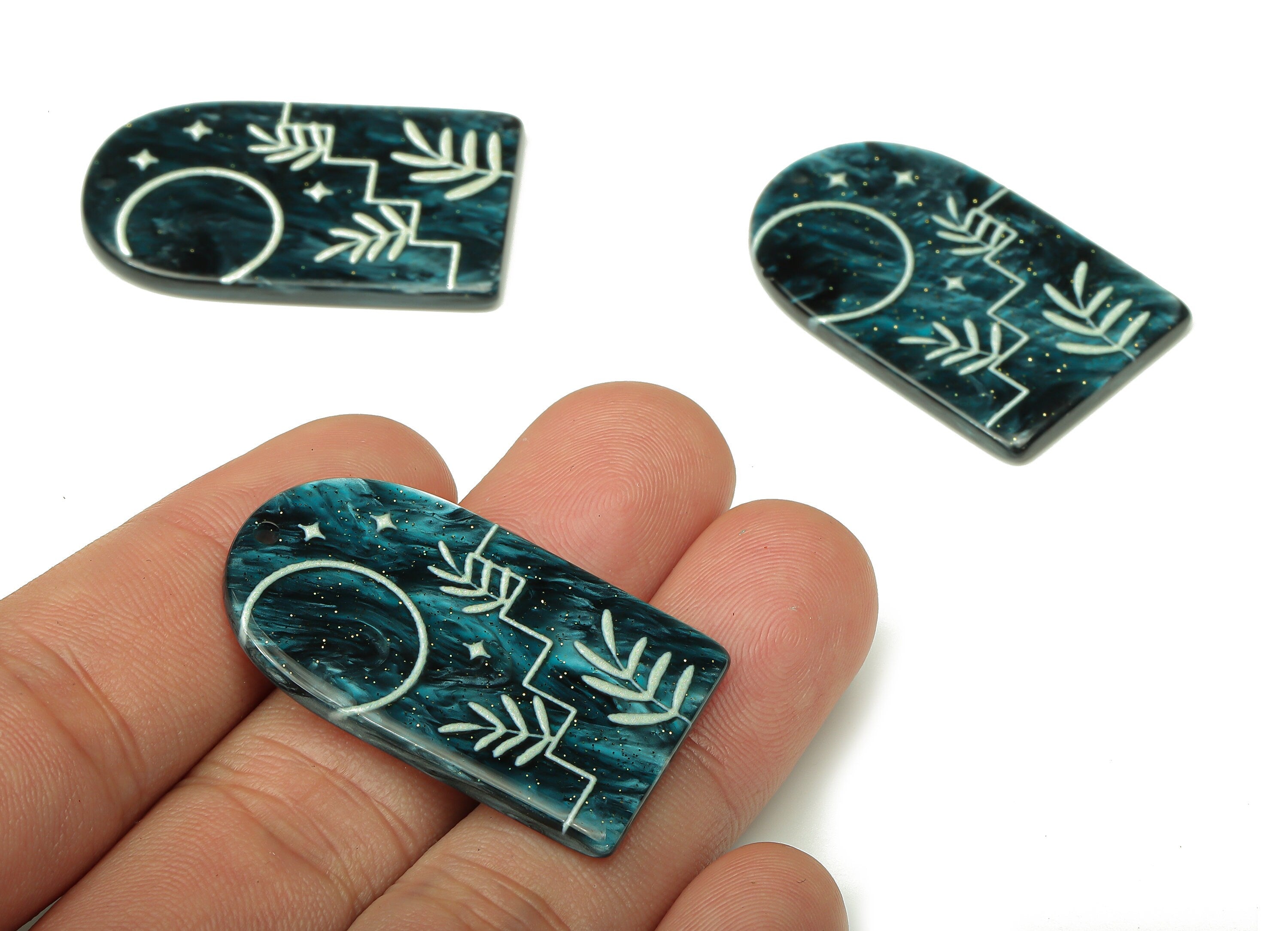 Acrylic Domed Planet Earring Charms - Acrylic D Leafs Pendant - Jewelry Supplies - Color Code: A811 - 37.76x23.53x2.76mm - AC2408-A811 - DOMEDBAZAAR