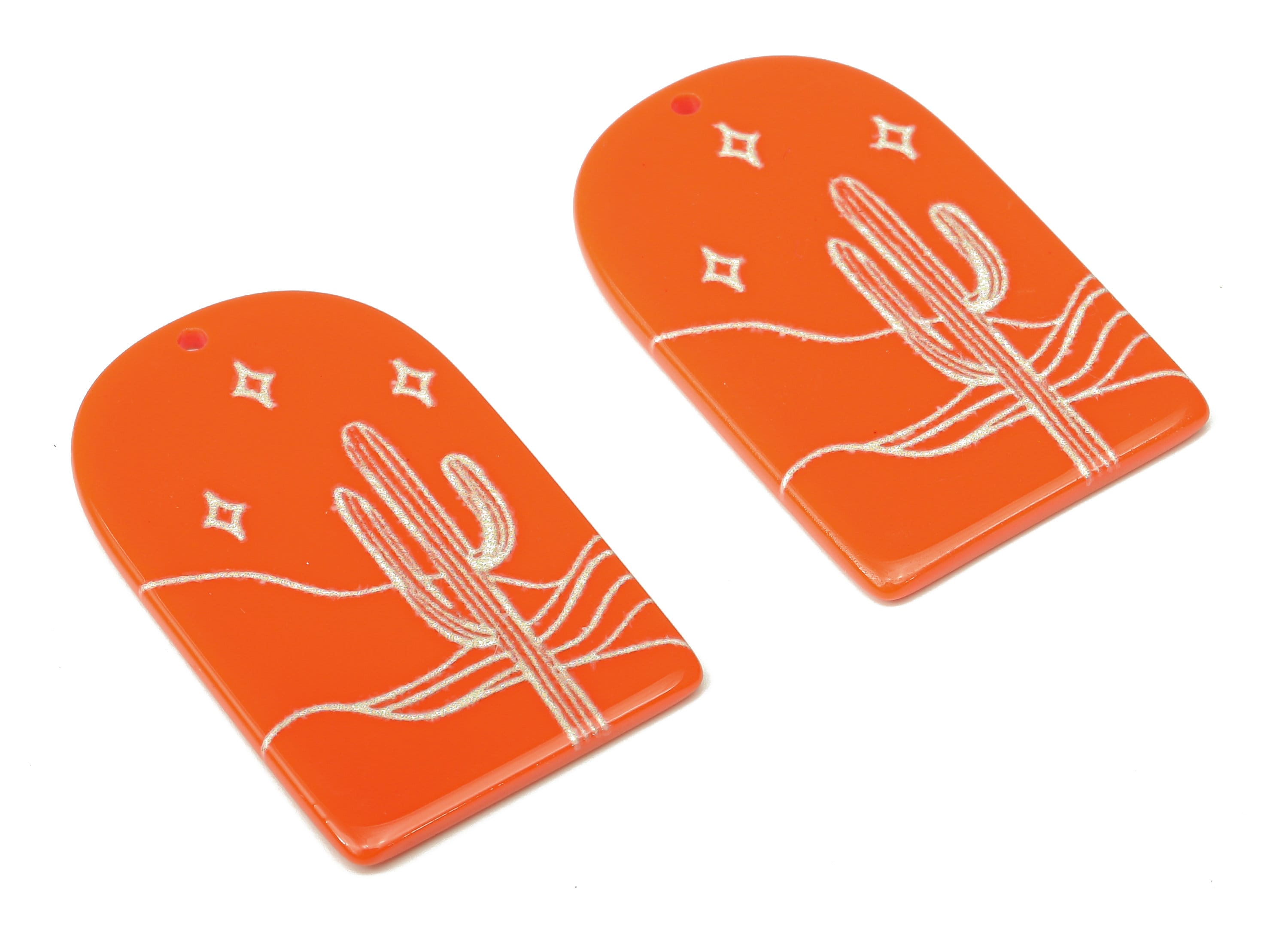 Acrylic Domed Planet Earring Charms - Acrylic D Cactus Pendant - Jewelry Supplies - Color Code: A808 - 37.71x25.21x2.47mm - AC2411-A808 - DOMEDBAZAAR