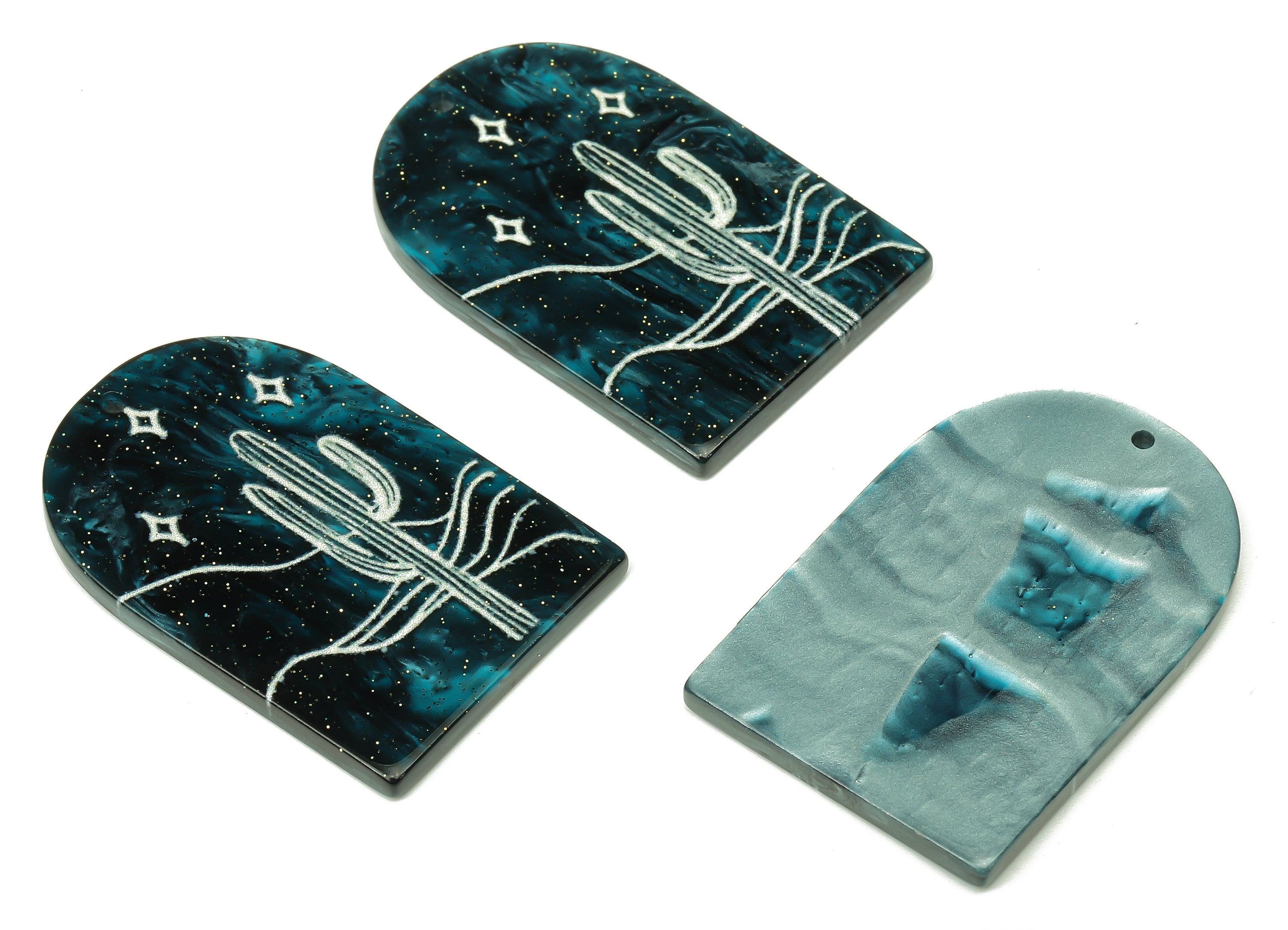 Acrylic Domed Planet Earring Charms - Acrylic D Cactus Pendant - Jewelry Supplies - Color Code: A811 - 37.71x25.3x2.72mm - AC2411-A811 - DOMEDBAZAAR