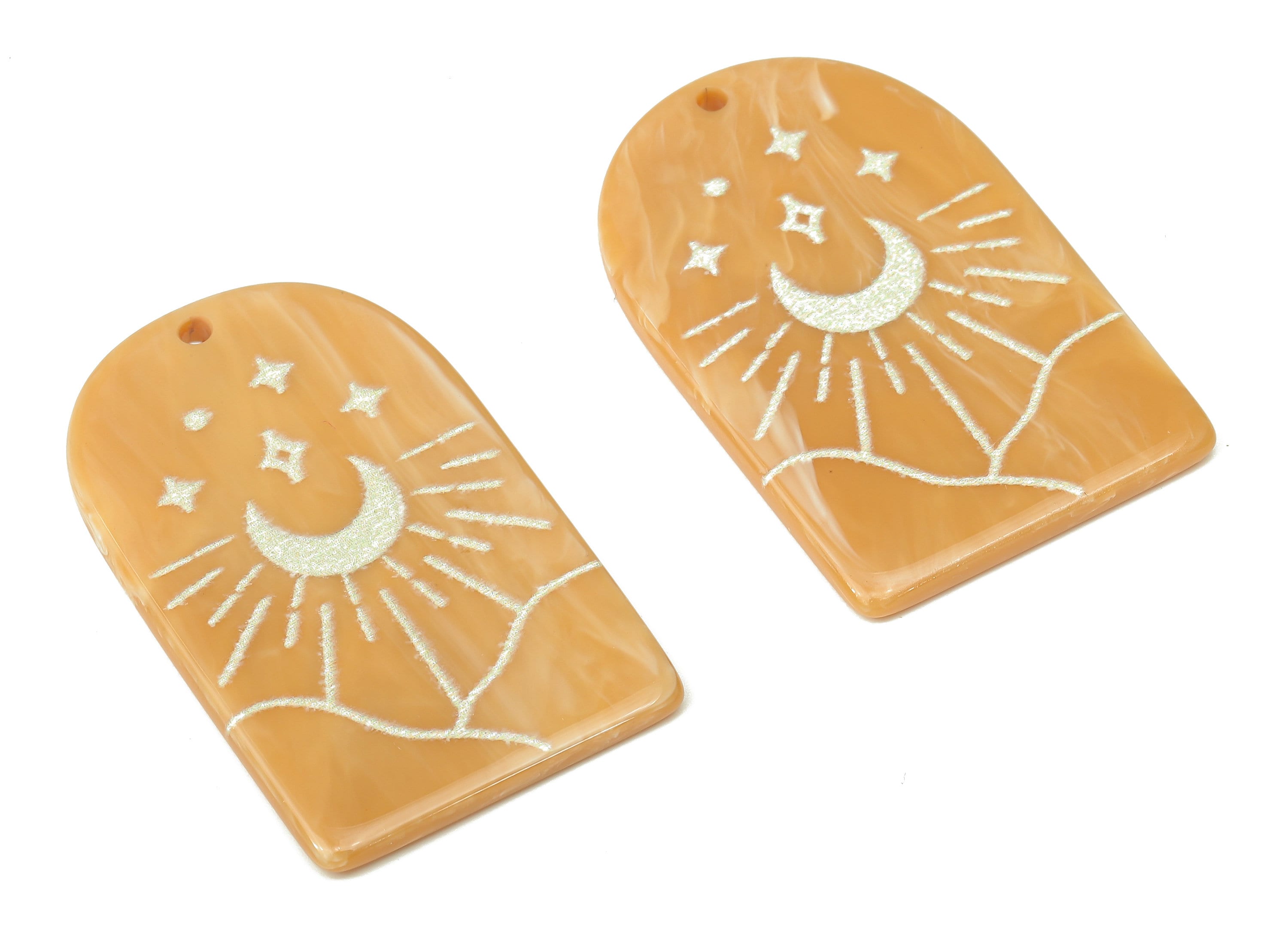 Acrylic Domed Planet Moon Earring Charms - Acrylic D Sun Mountain Star Pendant - Color Code: A809 - 37.68x23.39x2.42mm - AC2412-A809 - DOMEDBAZAAR