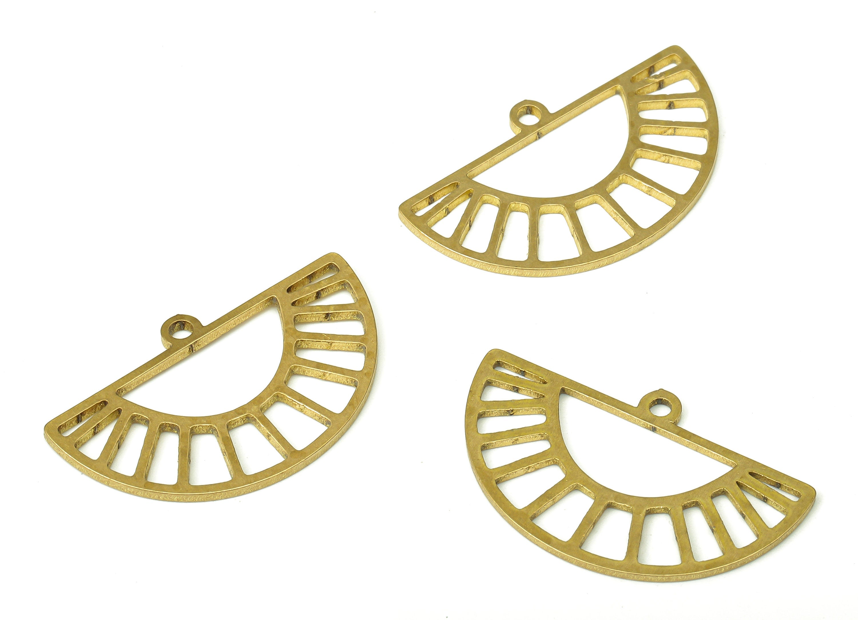 Brass Semi Circle Earring Charms - Raw Brass Half Round Pendant With Loop - Earring Findings - Jewelry Supplies - 24.7x15.03x0.9mm - PPA5362 - DOMEDBAZAAR