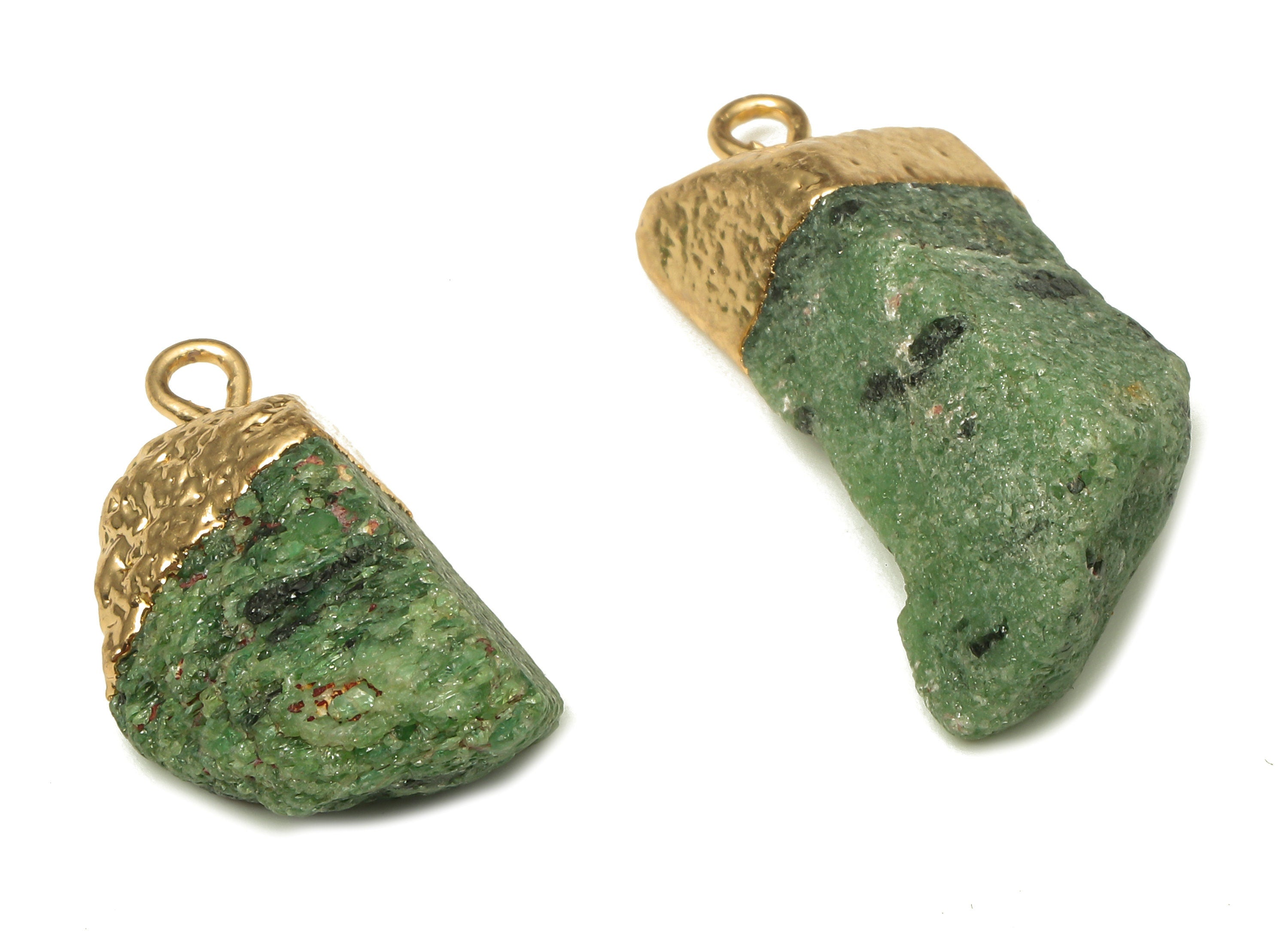 Natural Stone Earrings - Brass Irregular Earring Charms - Red and Green Treasure Pendant - Gold Tone Plating - 22.09x14.07x8.89mm - NS1865B - DOMEDBAZAAR