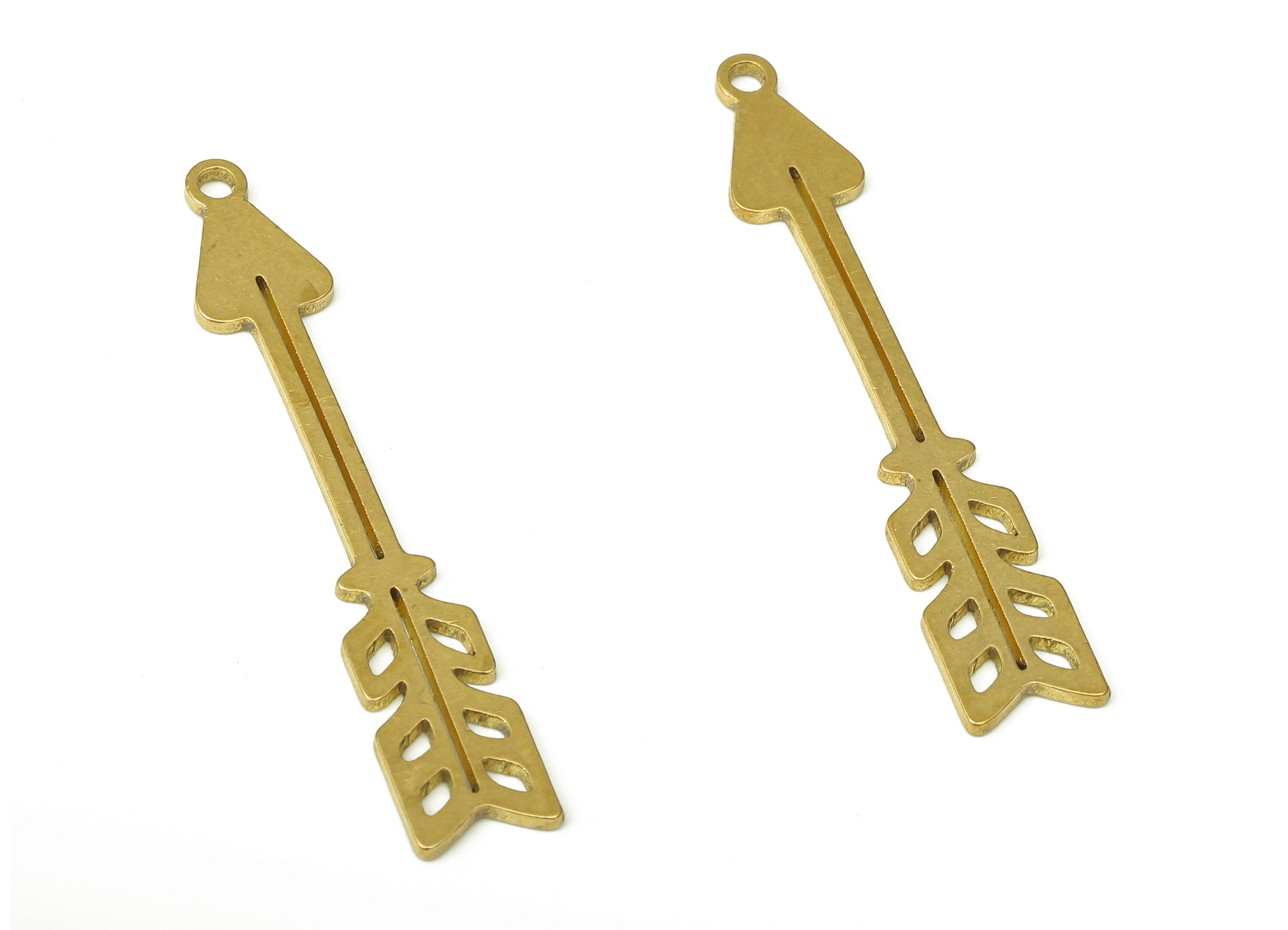 Brass Arrow Earring Charm - Raw Brass Arrow Feather Cutout Pendant With Loop - Arrow dangle - Single arrow - 37.87x6.62x0.85mm - PPA4355 - DOMEDBAZAAR
