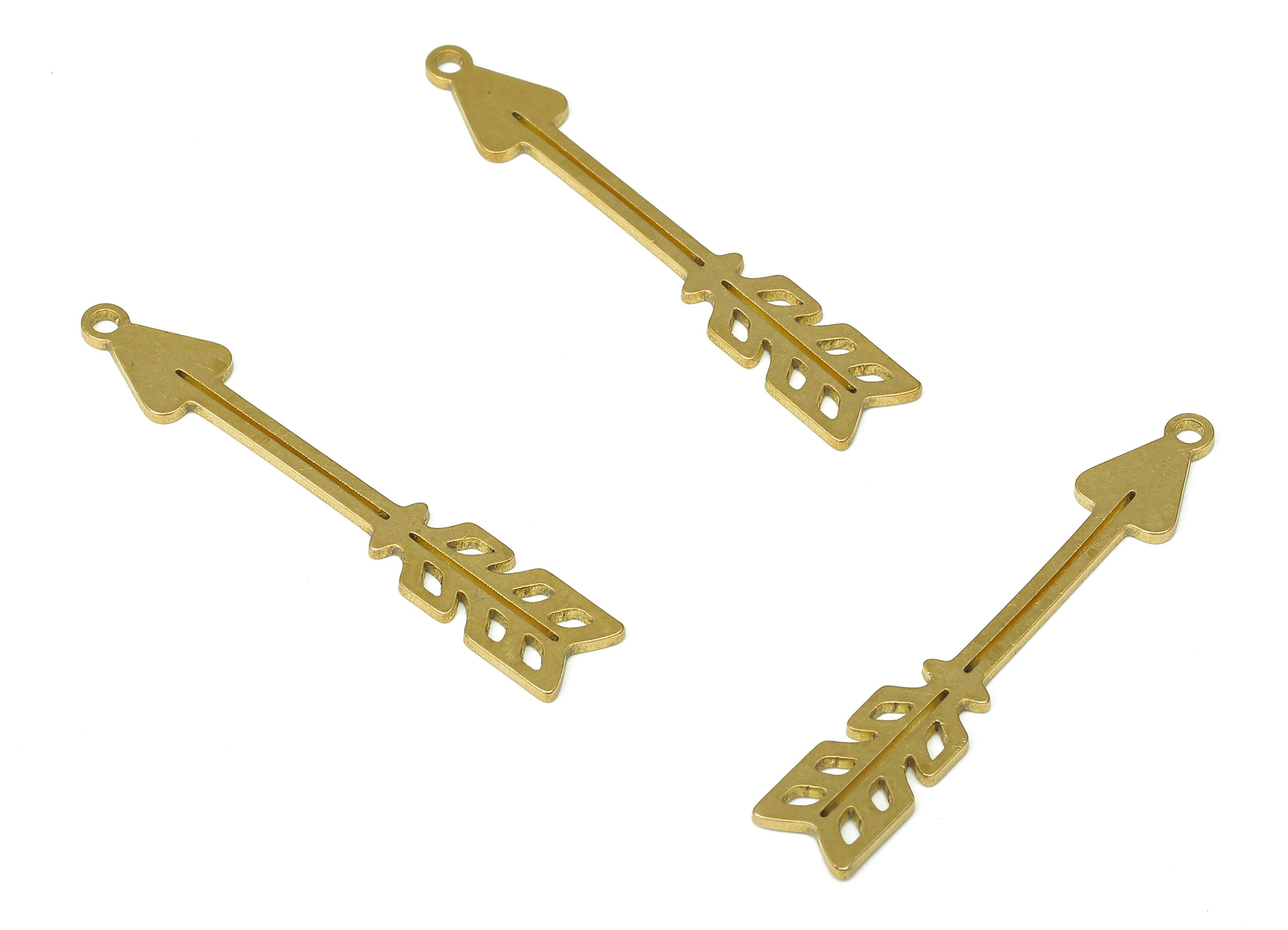 Brass Arrow Earring Charm - Raw Brass Arrow Feather Cutout Pendant With Loop - Arrow dangle - Single arrow - 37.87x6.62x0.85mm - PPA4355 - DOMEDBAZAAR