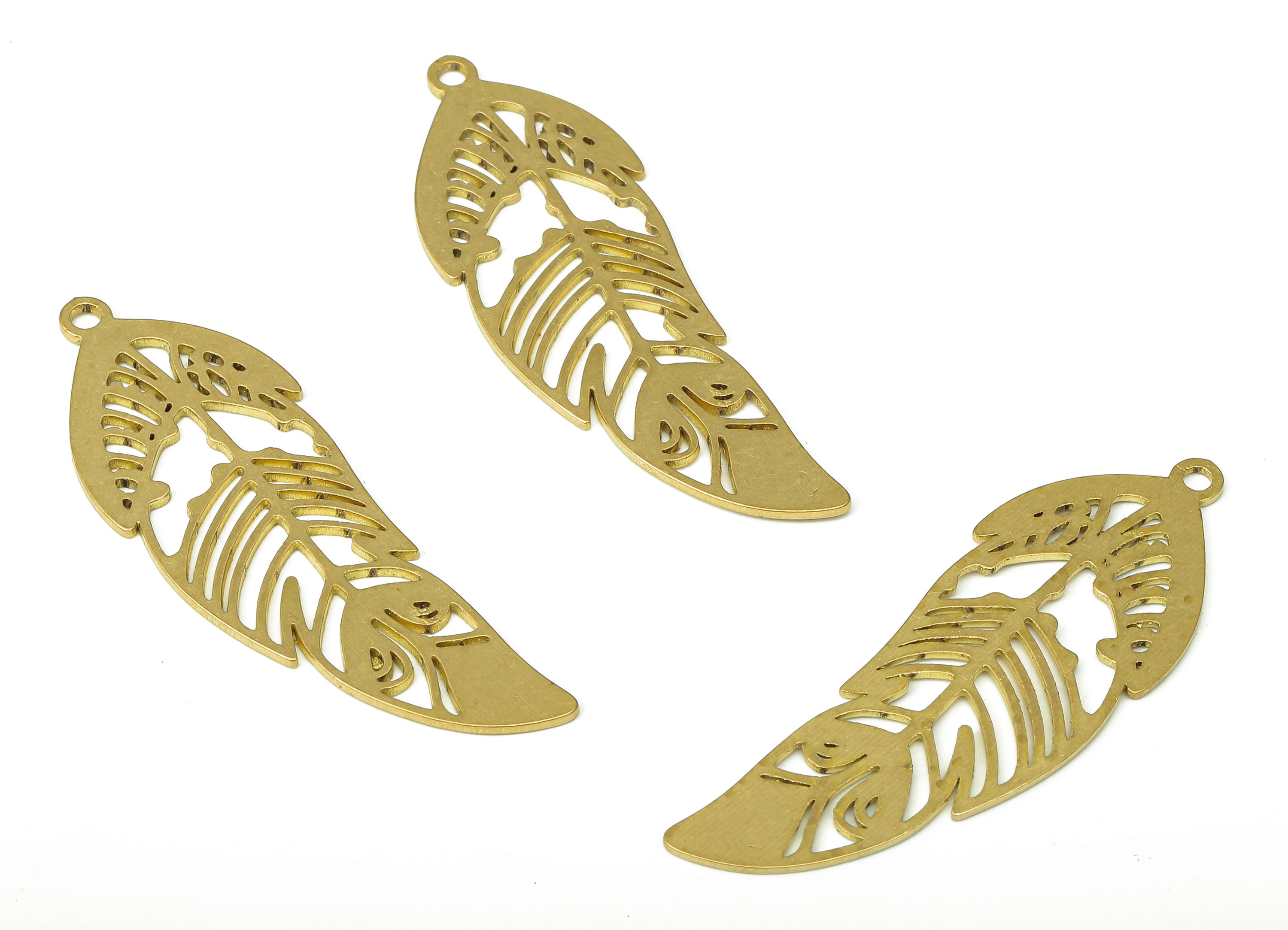 Brass Leaf Feather Earring Charms - Raw Brass Leaves Feather Cutout Pendant With Loop - Earring Findings - 39.91x13.81x0.64mm - PPA4382 - DOMEDBAZAAR