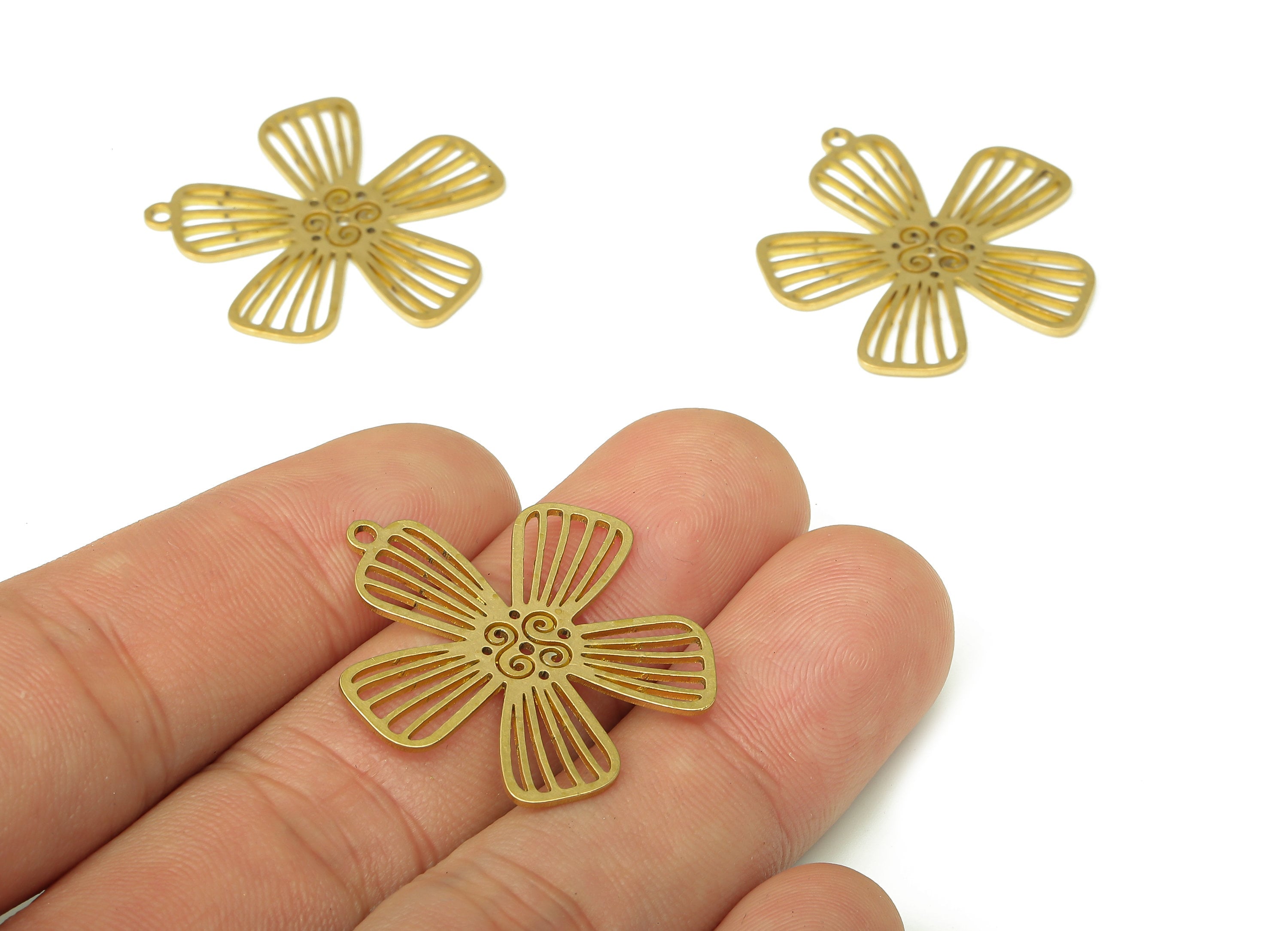 Brass Flower Earring Charm - Raw Brass Flower Cutout Pendant With Loop - Flower Earring - Earrings Finding - 29.06x27.47x0.67mm - PPA4418 - DOMEDBAZAAR
