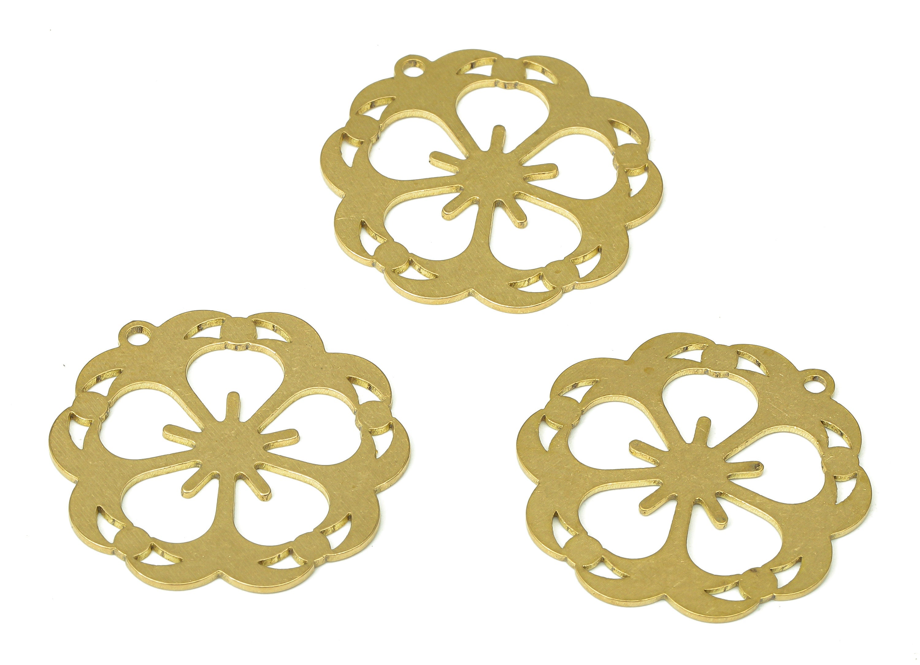 Brass Flower Earring Charm - Raw Brass Flower Cutout Pendant With Loop - Brass Flower Earring - Earrings Finding - 25.9x24.6x0.7mm - PPA4489 - DOMEDBAZAAR
