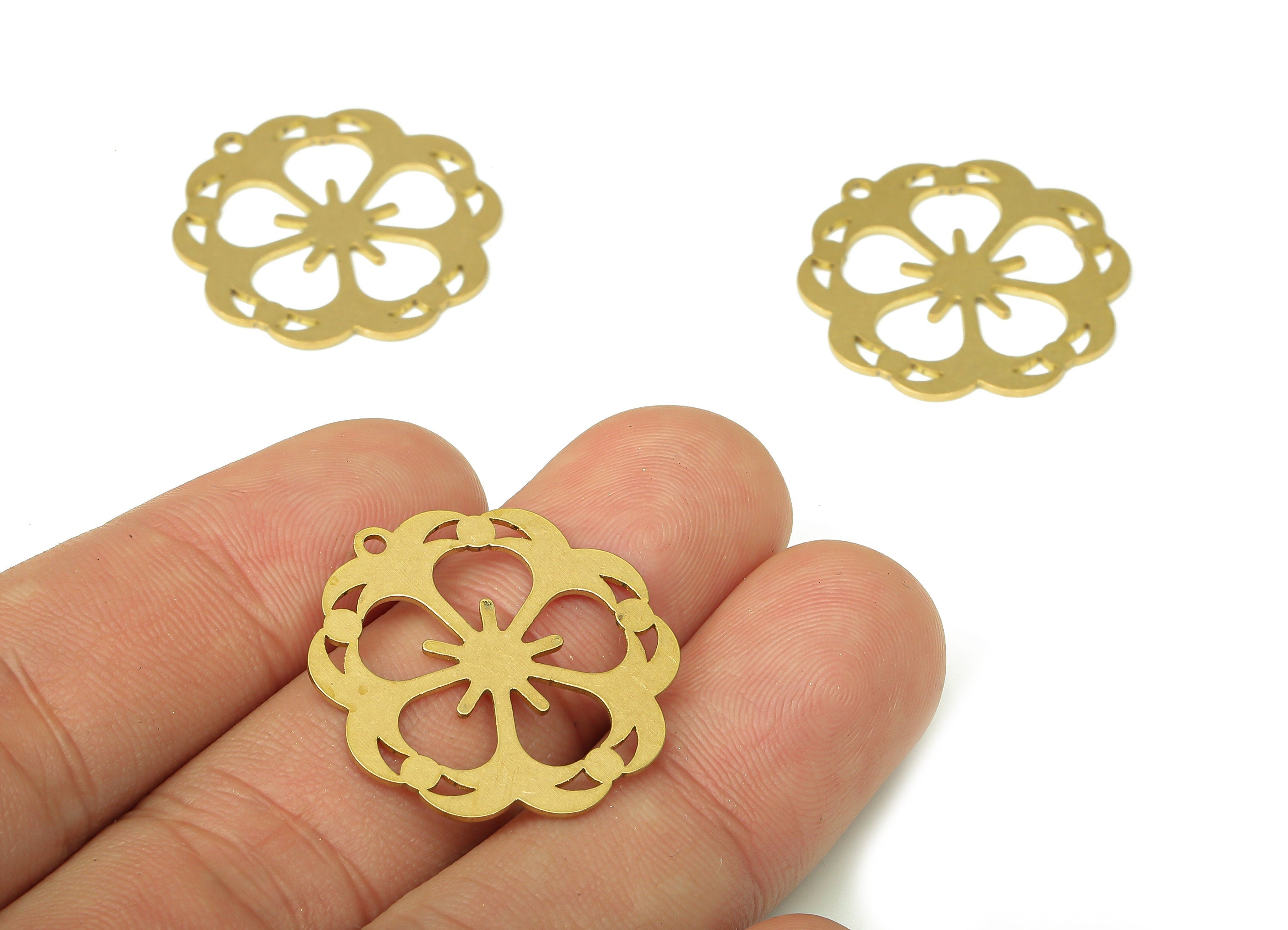 Brass Flower Earring Charm - Raw Brass Flower Cutout Pendant With Loop - Brass Flower Earring - Earrings Finding - 25.9x24.6x0.7mm - PPA4489 - DOMEDBAZAAR
