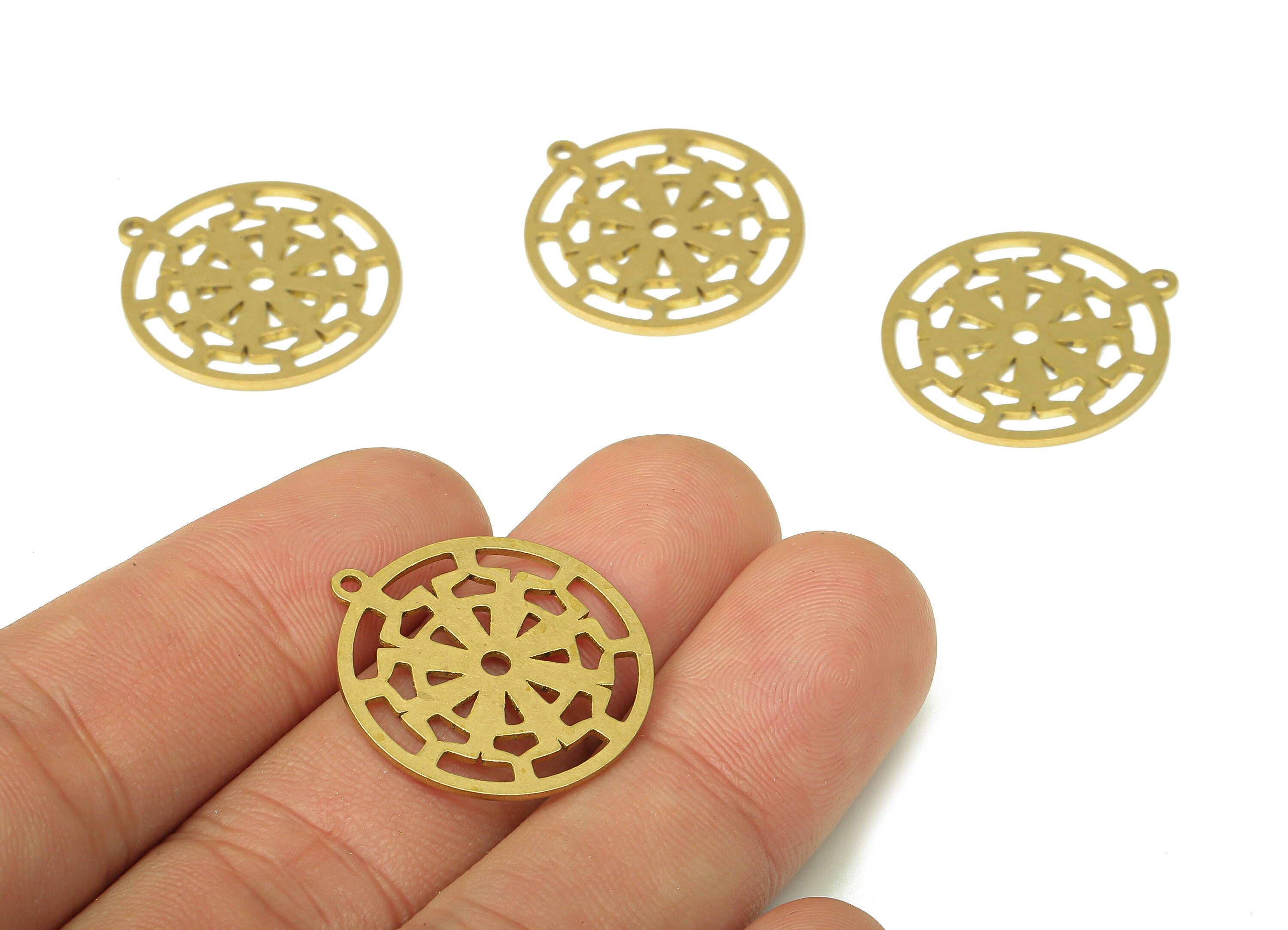 Brass Round Flower Earring Charms - Raw Brass Circle Flower Cutout Pendant With Loop - Earrings Finding - 24.85x22.62x0.85mm - PPA4738 - DOMEDBAZAAR