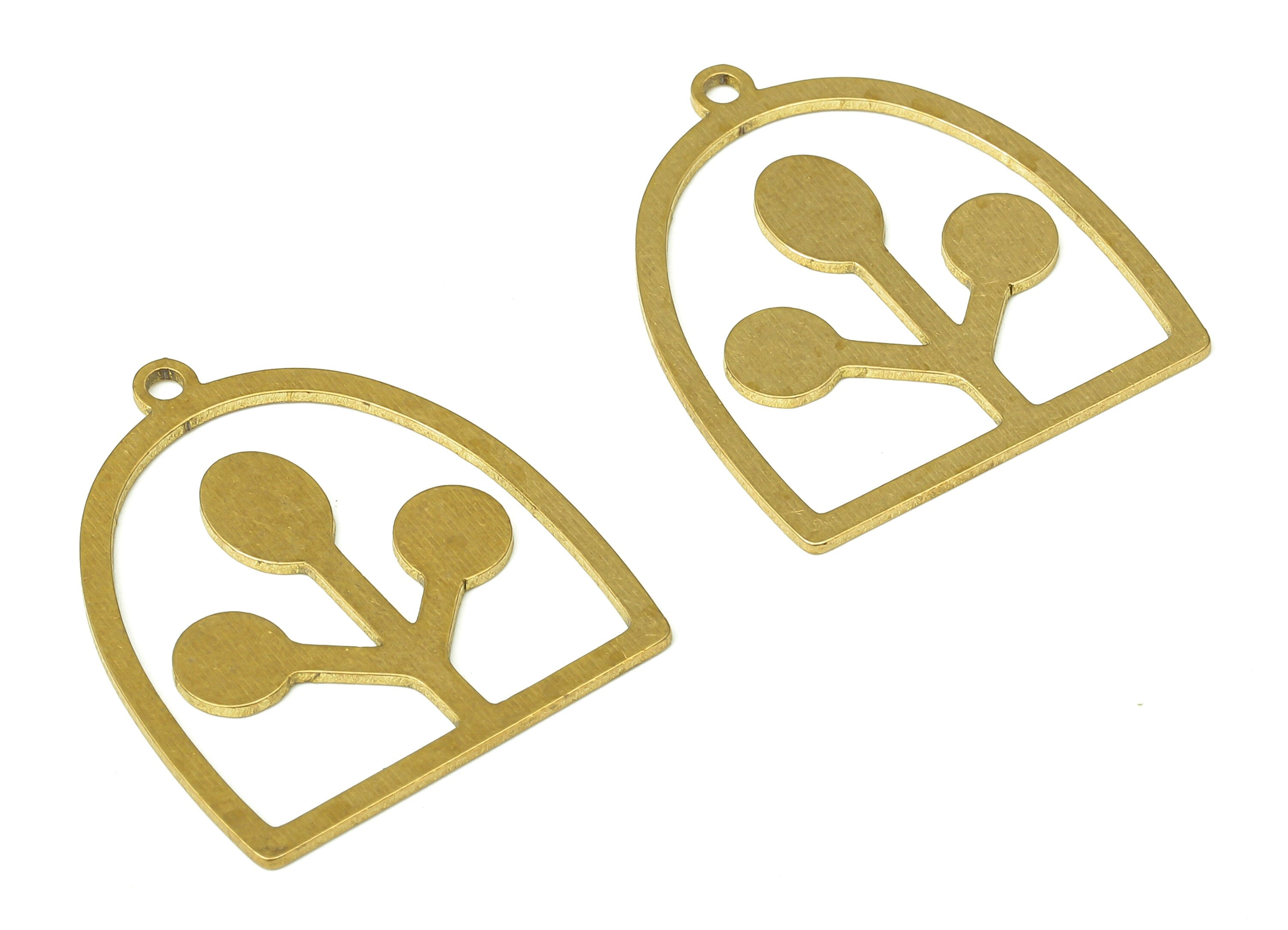 Brass Domed Earring Charms - Raw Brass Half Ellipse Cutout Pendant With Loop - For Necklace - Domed Earring - 24.71x21.36x0.68mm - PPA5275 - DOMEDBAZAAR