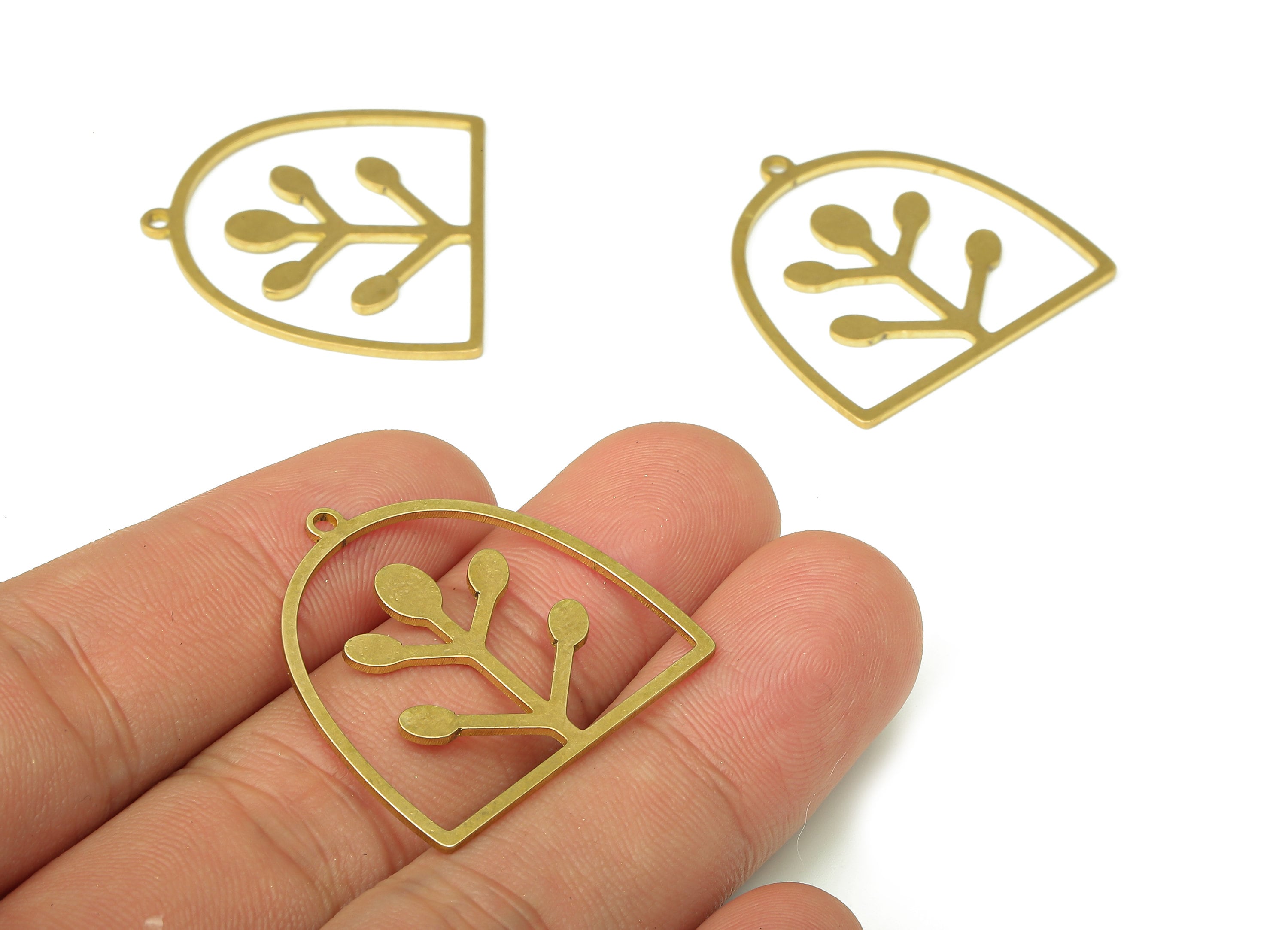 Brass Domed Earring Charms - Raw Brass Half Ellipse Cutout Pendant With Loop - For Necklace - Domed Earring - 29.15x29.05x0.87mm - PPA5279 - DOMEDBAZAAR