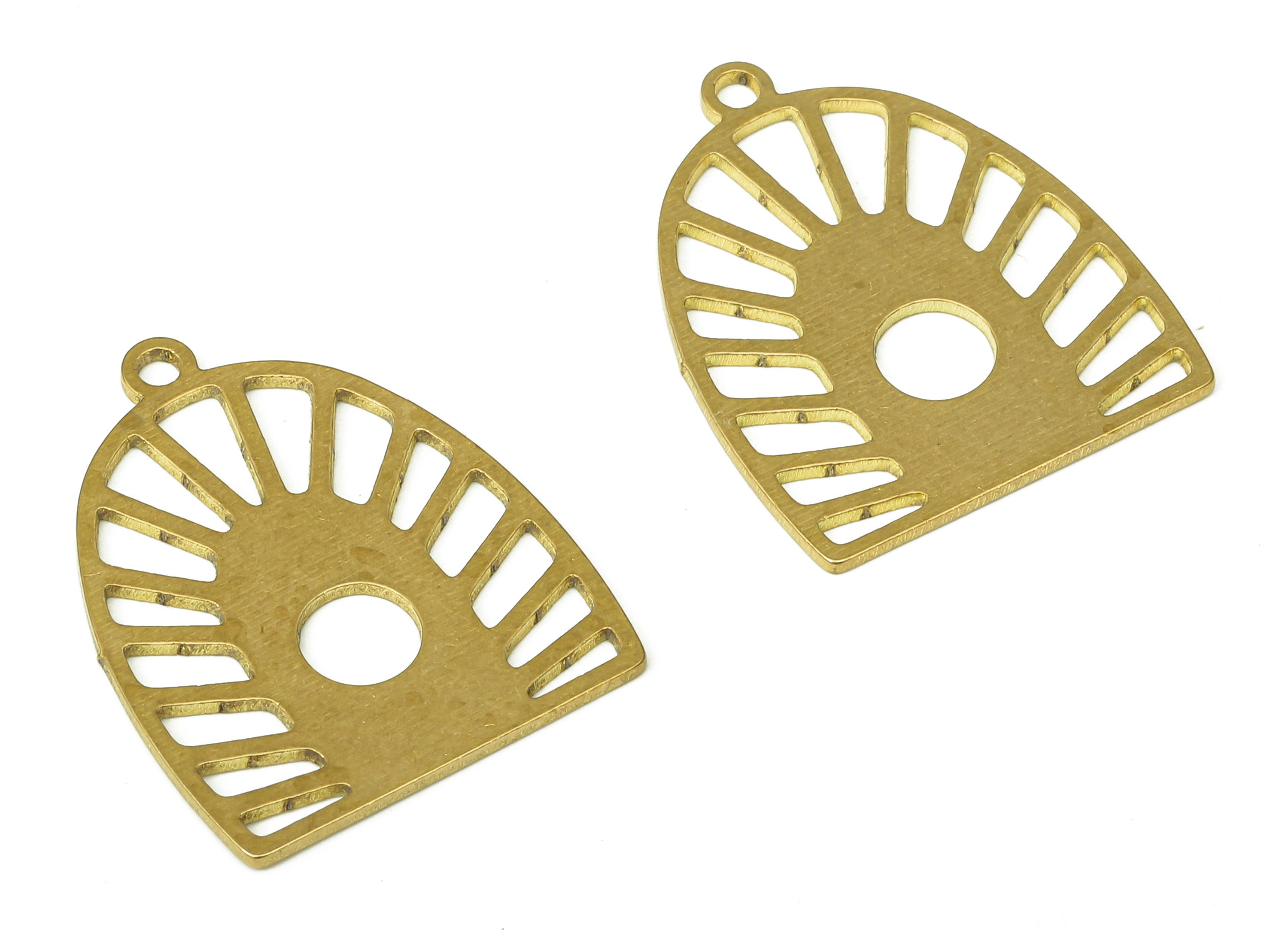 Brass Domed Earring Charms - Raw Brass Half Ellipse Cutout Pendant With Loop - For Necklace - Domed Earring - 21.77x17.49x0.7mm - PPA5278 - DOMEDBAZAAR