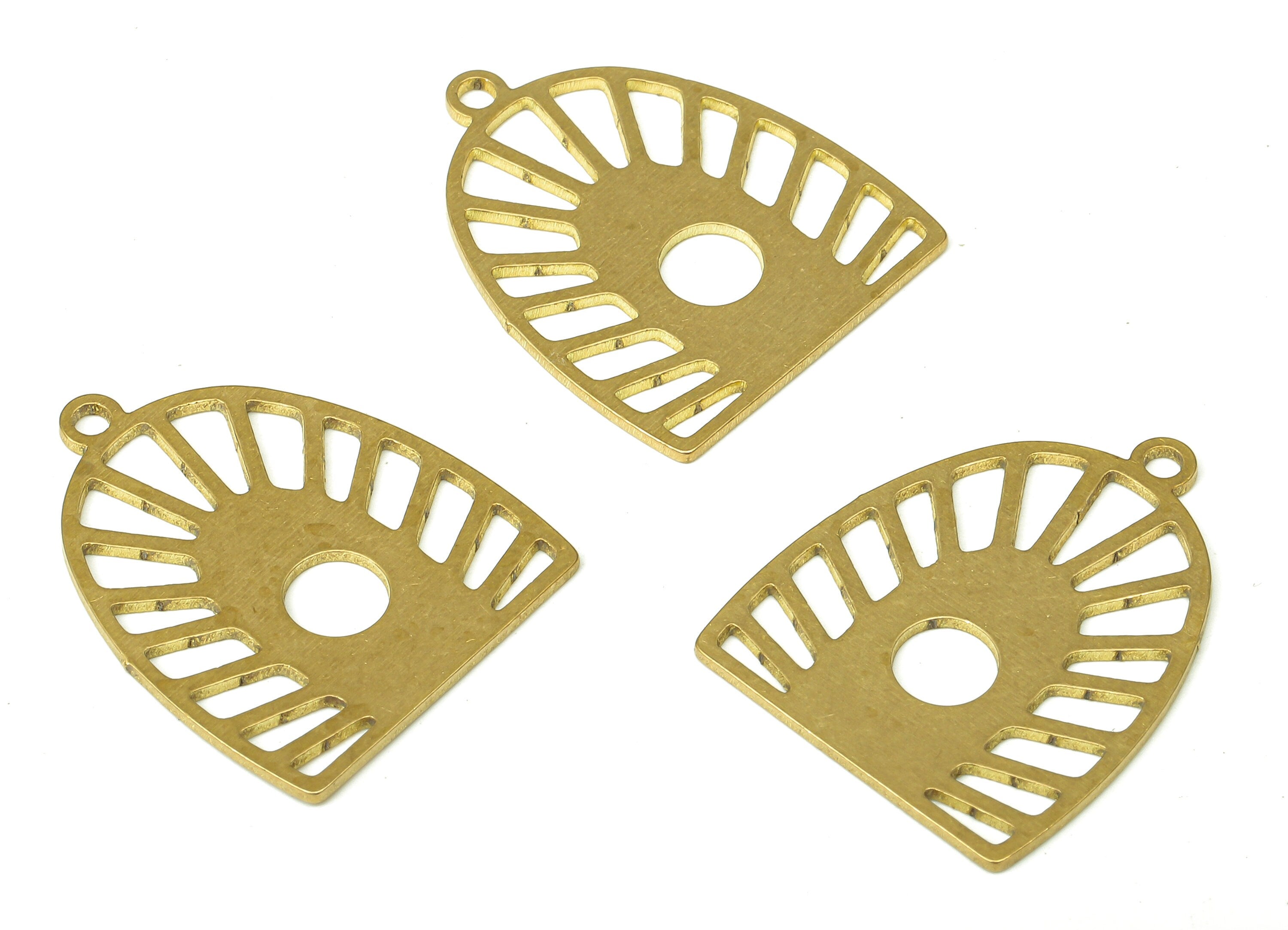 Brass Domed Earring Charms - Raw Brass Half Ellipse Cutout Pendant With Loop - For Necklace - Domed Earring - 21.77x17.49x0.7mm - PPA5278 - DOMEDBAZAAR