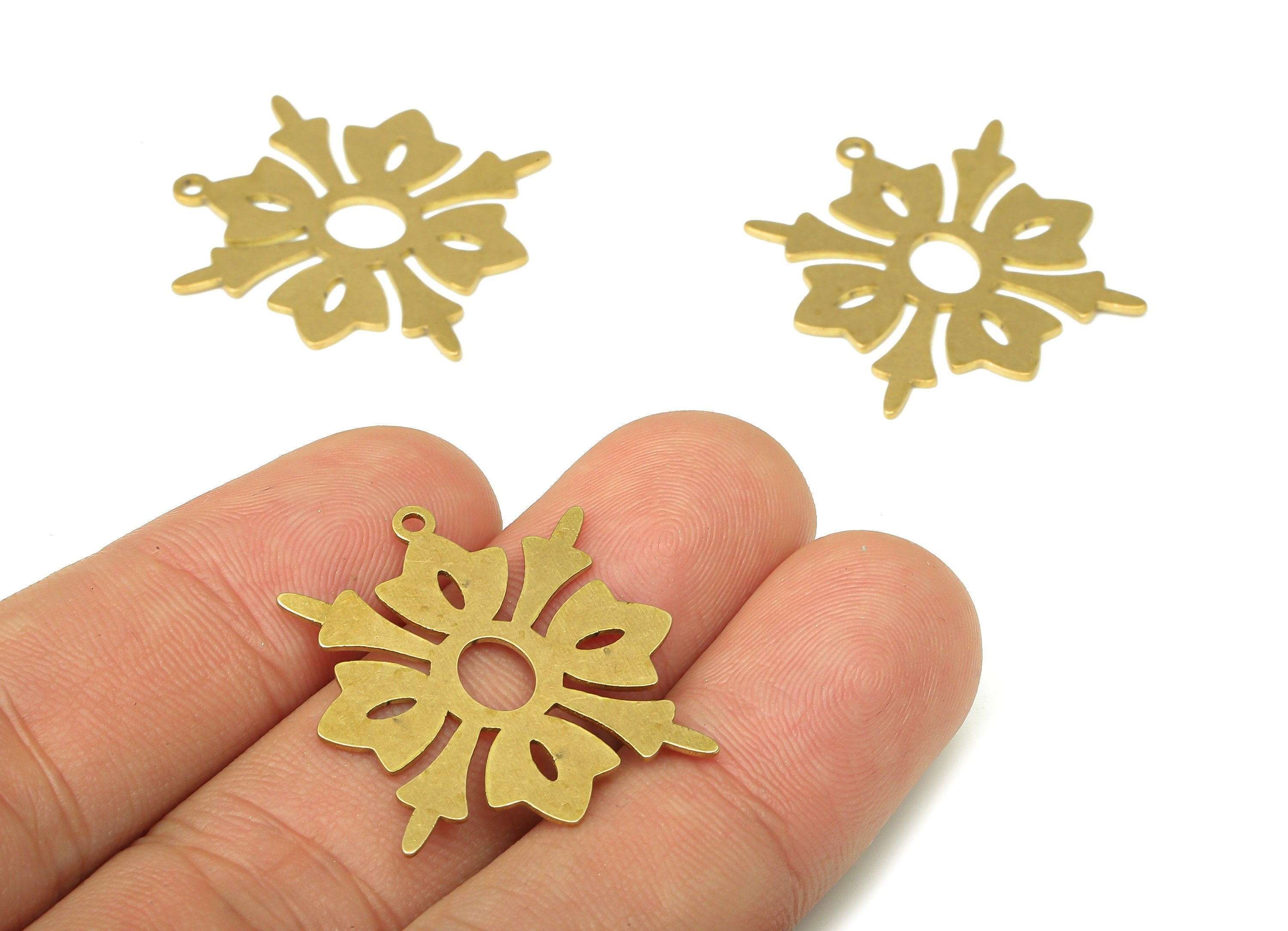 Brass Flower Earring Charm - Raw Brass Flower Cutout Pendant With Loop - Earring Finding - 27.9x25.33x0.65mm - PPA5248 - DOMEDBAZAAR