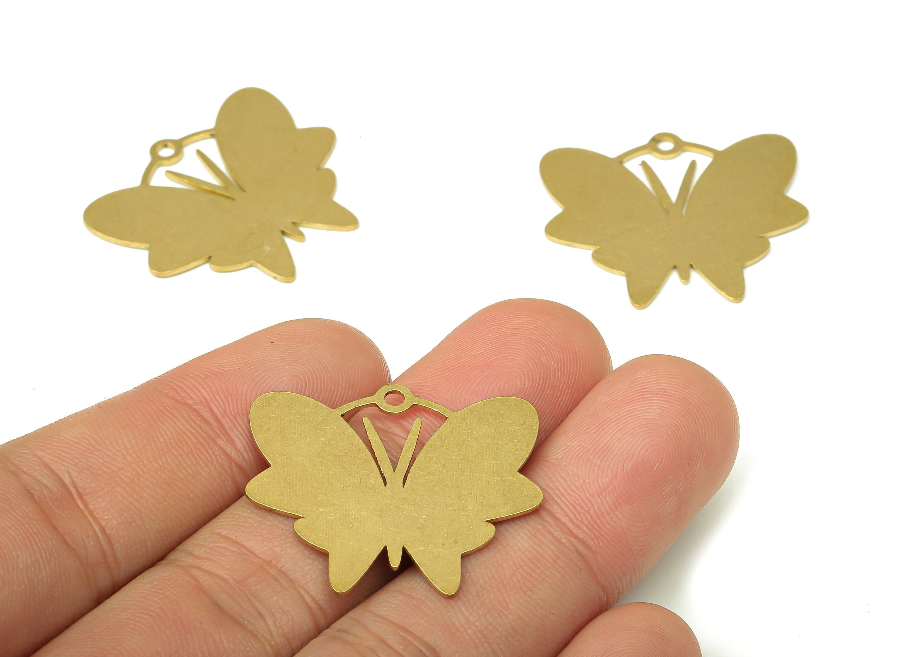 Brass Butterfly Earring Charms - Raw Brass Stamping Blank Cutout Pendant With Loop - For Necklace - 29.38x26.51x0.64mm - PPA4595 - DOMEDBAZAAR
