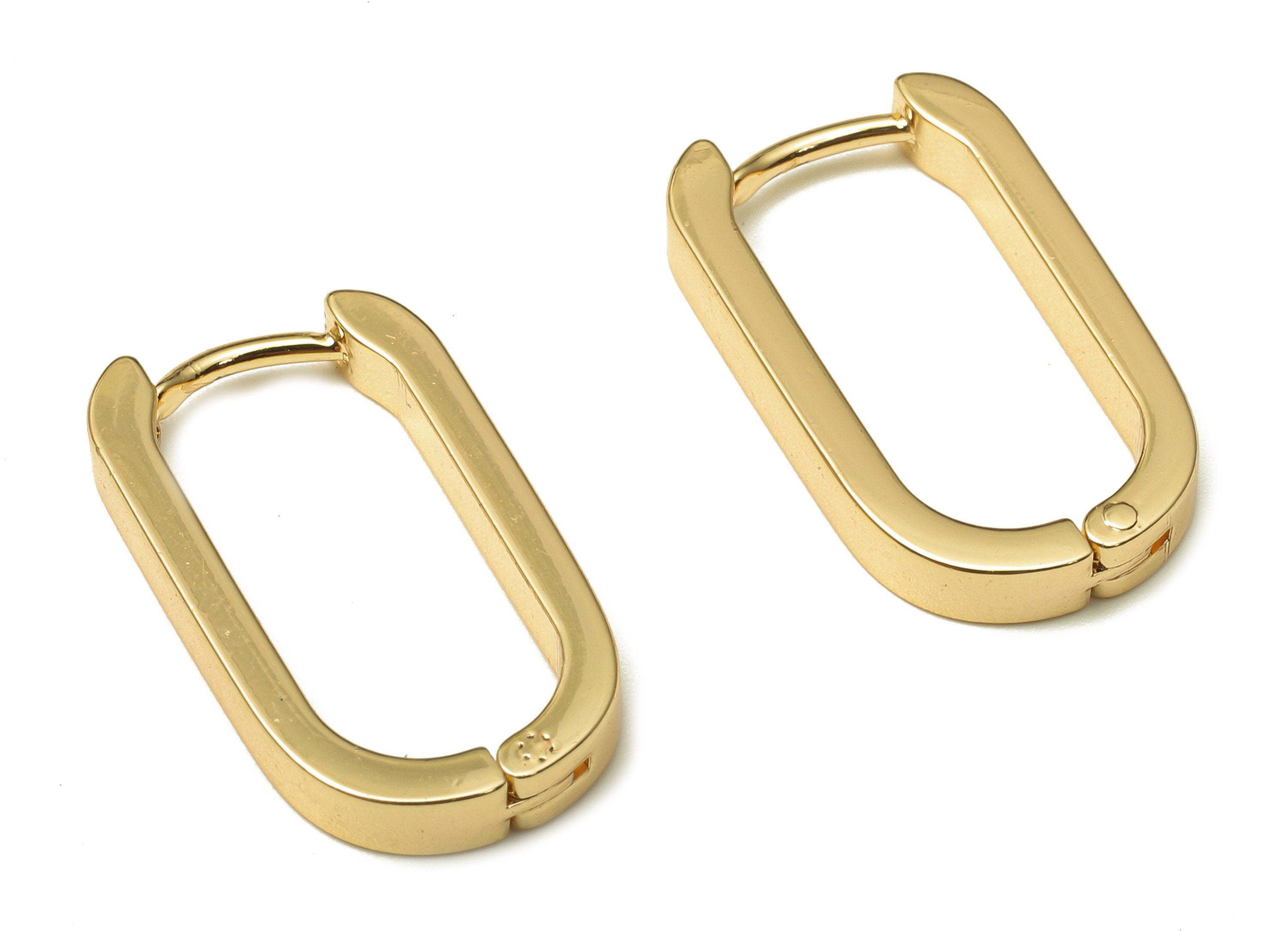 Brass Huggie U Hoop Earrings - Chunky Gold Oval Earring Clasp - Minimalist Earring - 18K Real Gold Plating - 21.06x12.13x1.8mm - RGP5204 - DOMEDBAZAAR